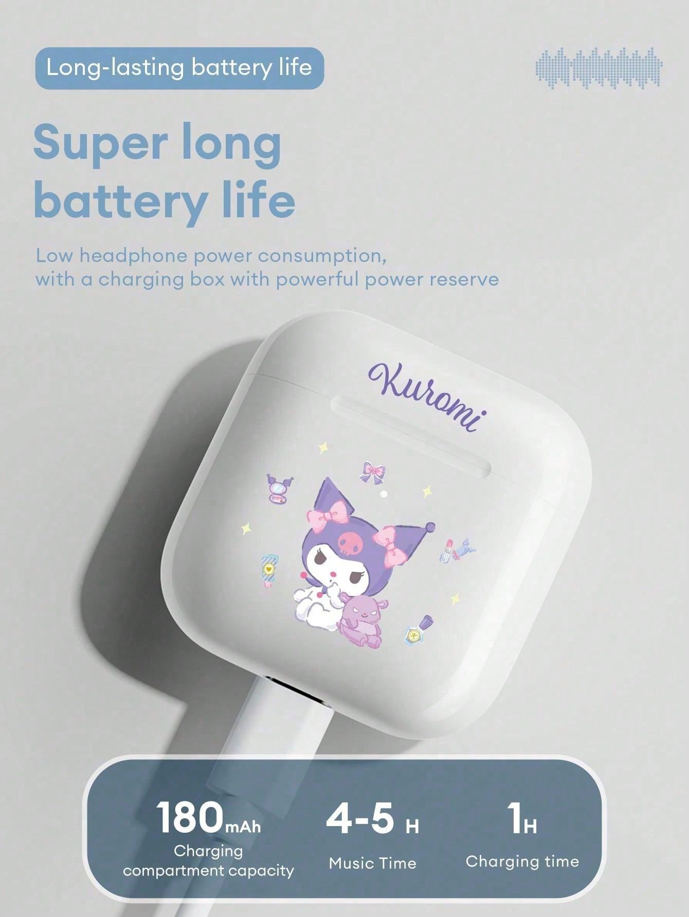 SANRIO BL04 Cute Bluetooth Earphones, Half-In-Ear HIFI Surround Sound Effect, Cartoon Design, Mini Music/Gaming Earbuds, Super Long Battery Life, Sensitive Microphone, High-Definition Voice, Low Latency, Passive Noise Cancelling Wireless Earphones