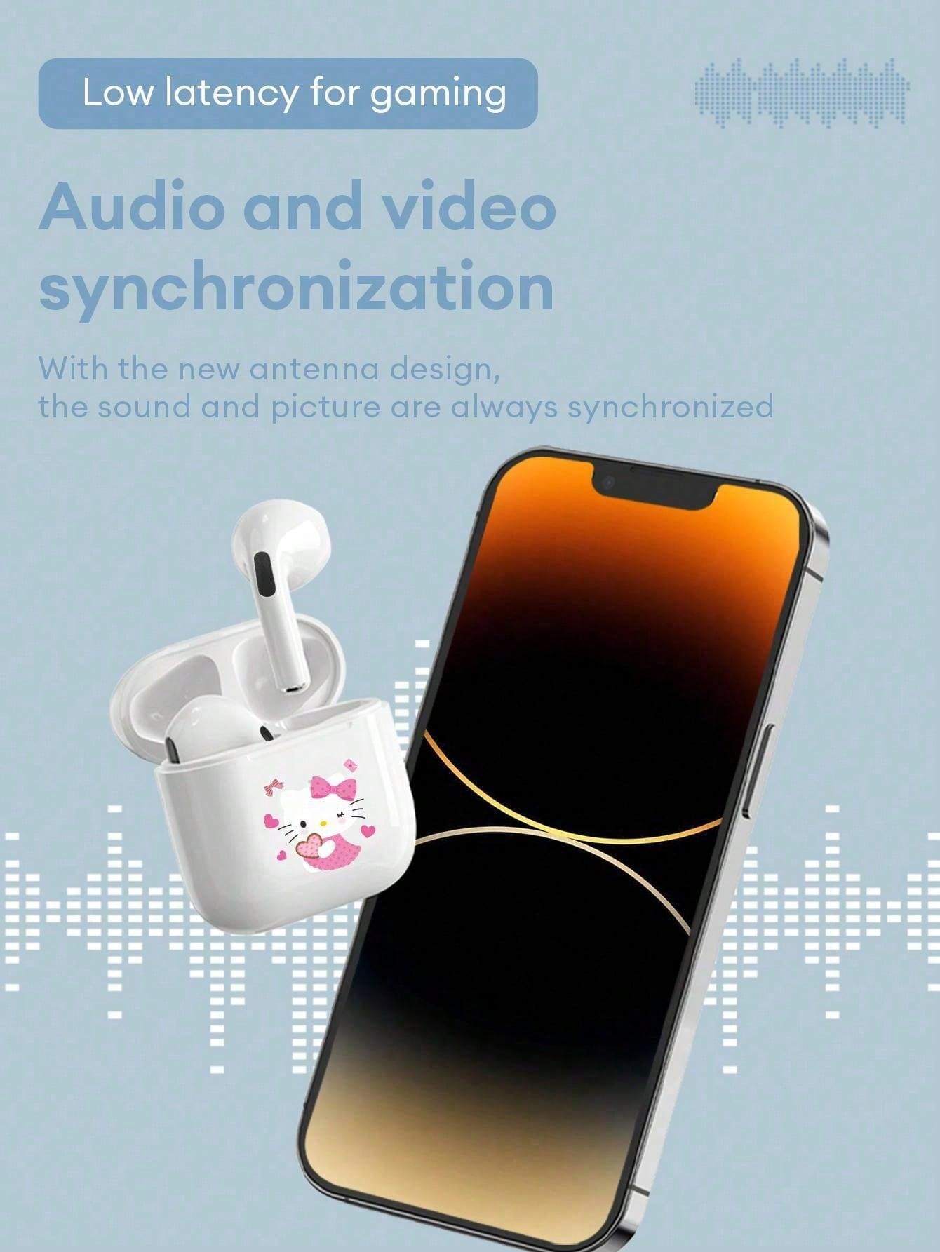 SANRIO BL04 Cute Bluetooth Earphones, Half-In-Ear HIFI Surround Sound Effect, Cartoon Design, Mini Music/Gaming Earbuds, Super Long Battery Life, Sensitive Microphone, High-Definition Voice, Low Latency, Passive Noise Cancelling Wireless Earphones