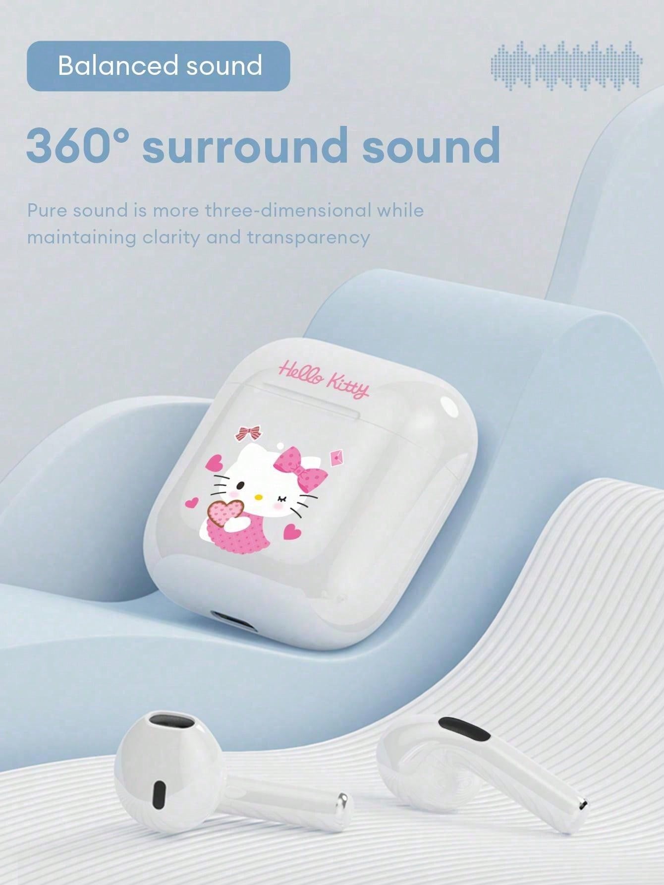 SANRIO BL04 Cute Bluetooth Earphones, Half-In-Ear HIFI Surround Sound Effect, Cartoon Design, Mini Music/Gaming Earbuds, Super Long Battery Life, Sensitive Microphone, High-Definition Voice, Low Latency, Passive Noise Cancelling Wireless Earphones