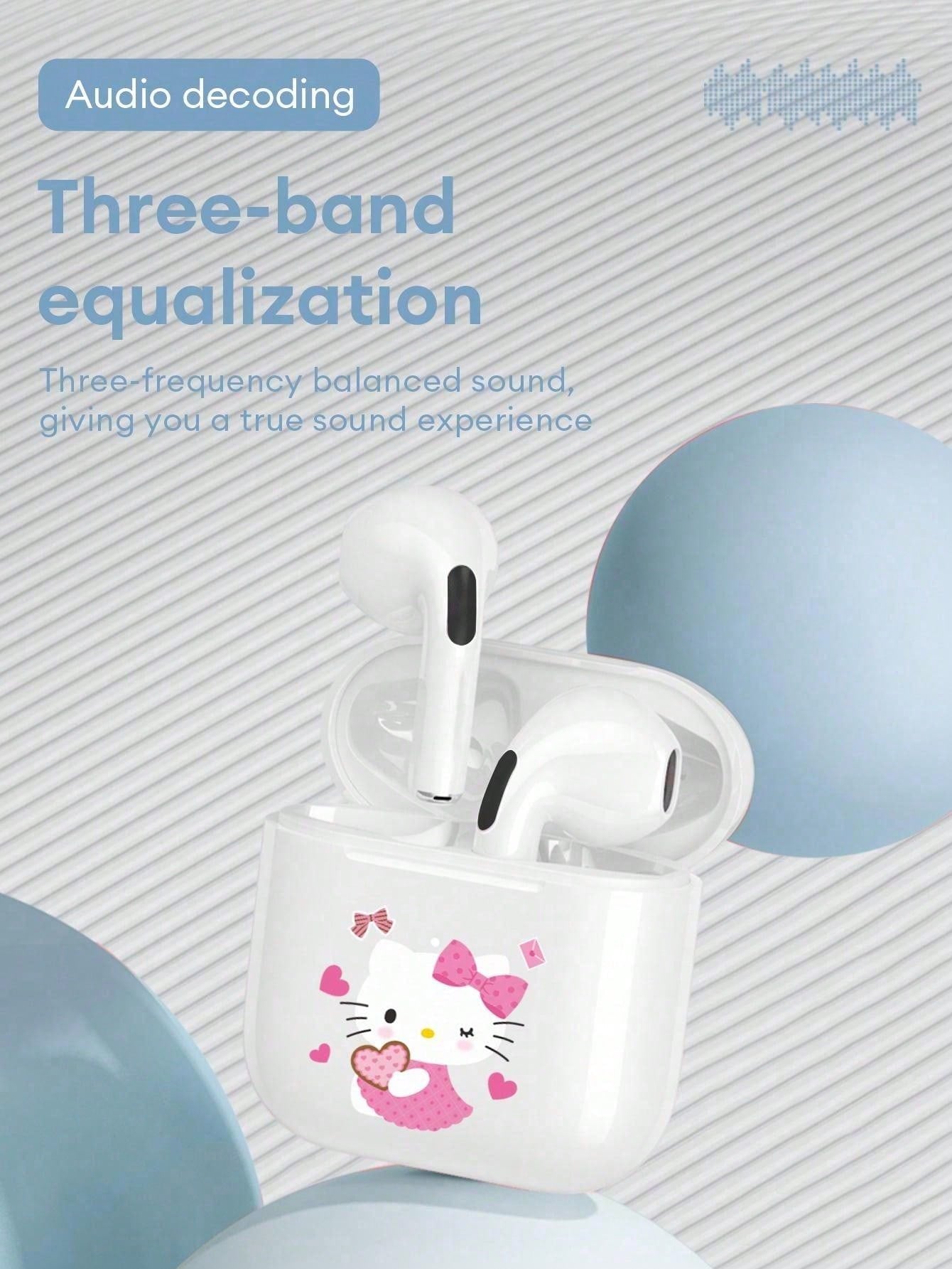 SANRIO BL04 Cute Bluetooth Earphones, Half-In-Ear HIFI Surround Sound Effect, Cartoon Design, Mini Music/Gaming Earbuds, Super Long Battery Life, Sensitive Microphone, High-Definition Voice, Low Latency, Passive Noise Cancelling Wireless Earphones