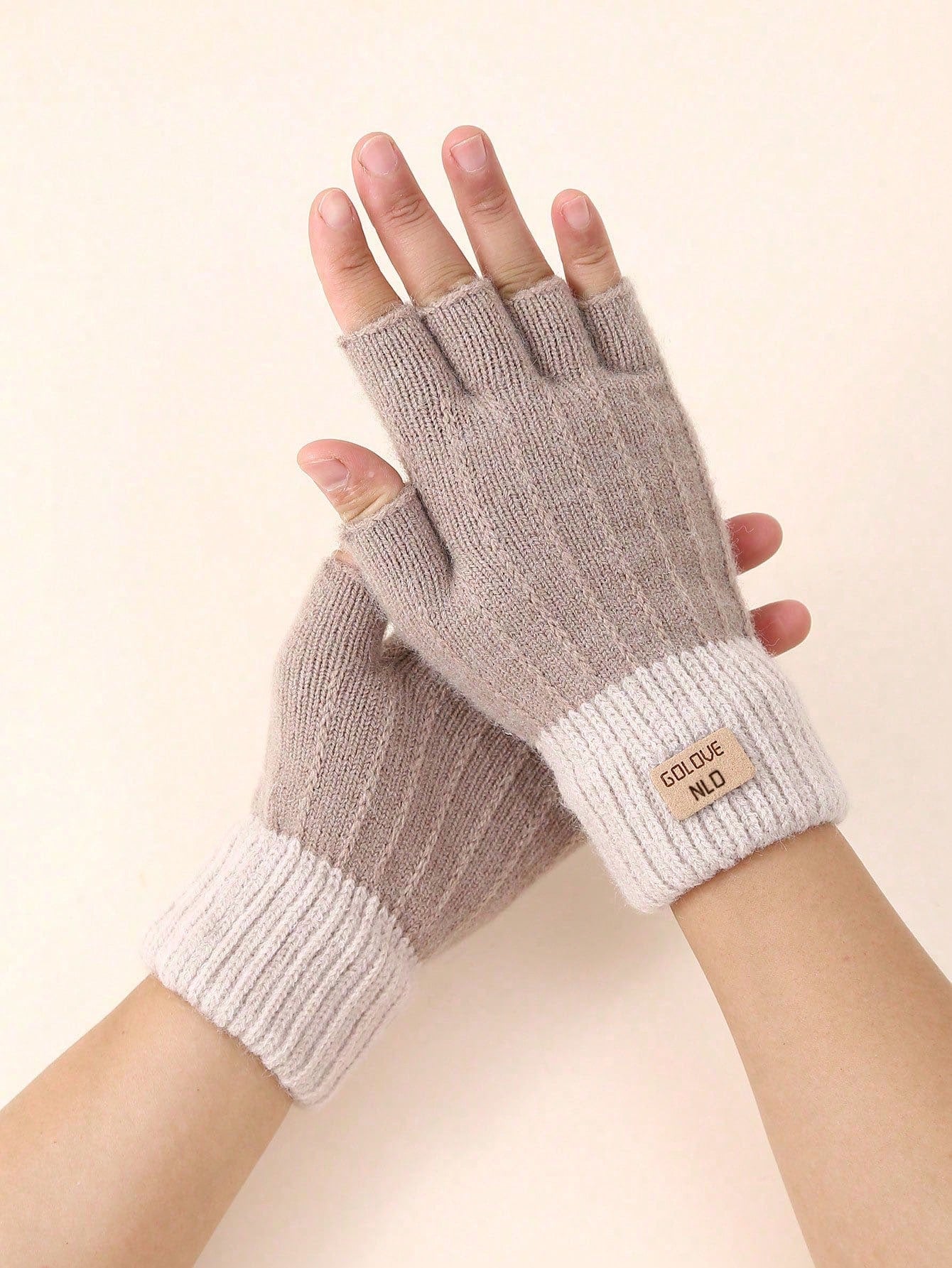 1 Pair Women's Fashion Winter Warm Fingerless Flip Mitten Gloves, Solid Color Knitted Halloween