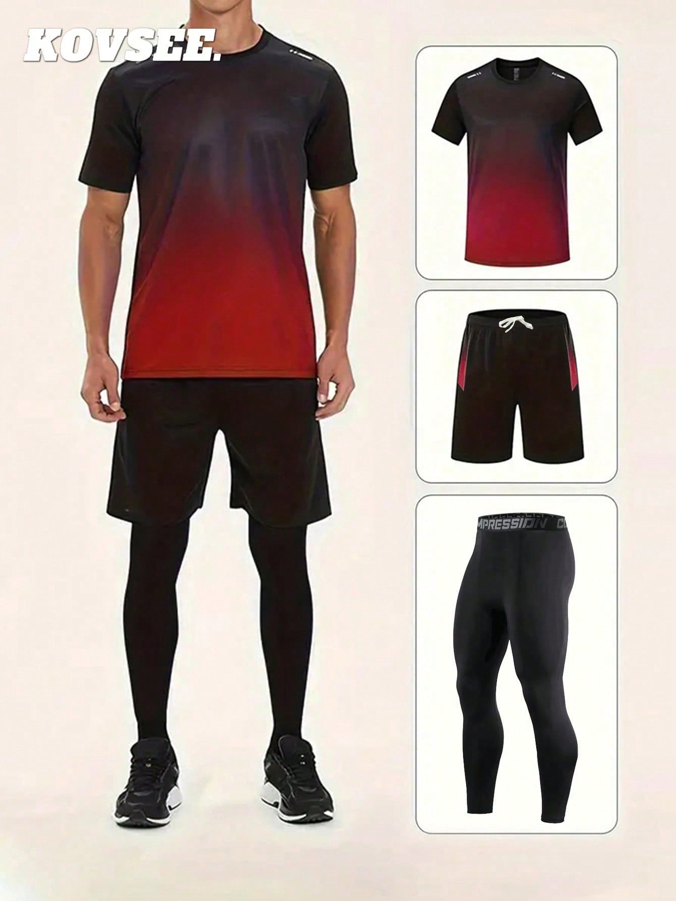 KOVSEE 3PCS Boyfriend Style Men's Outdoor Sports Running Basketball Soccer Jerseys Quick Dry Breathable Sports Suit Fitness