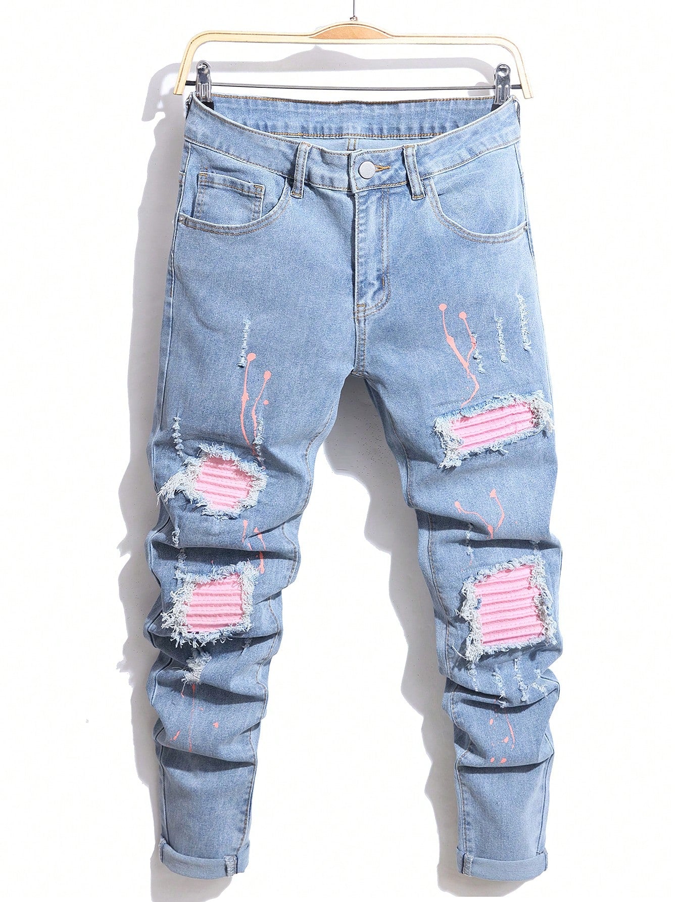 Manfinity LEGND Men's Distressed Slim-Fit Casual Denim Jeans With Pockets