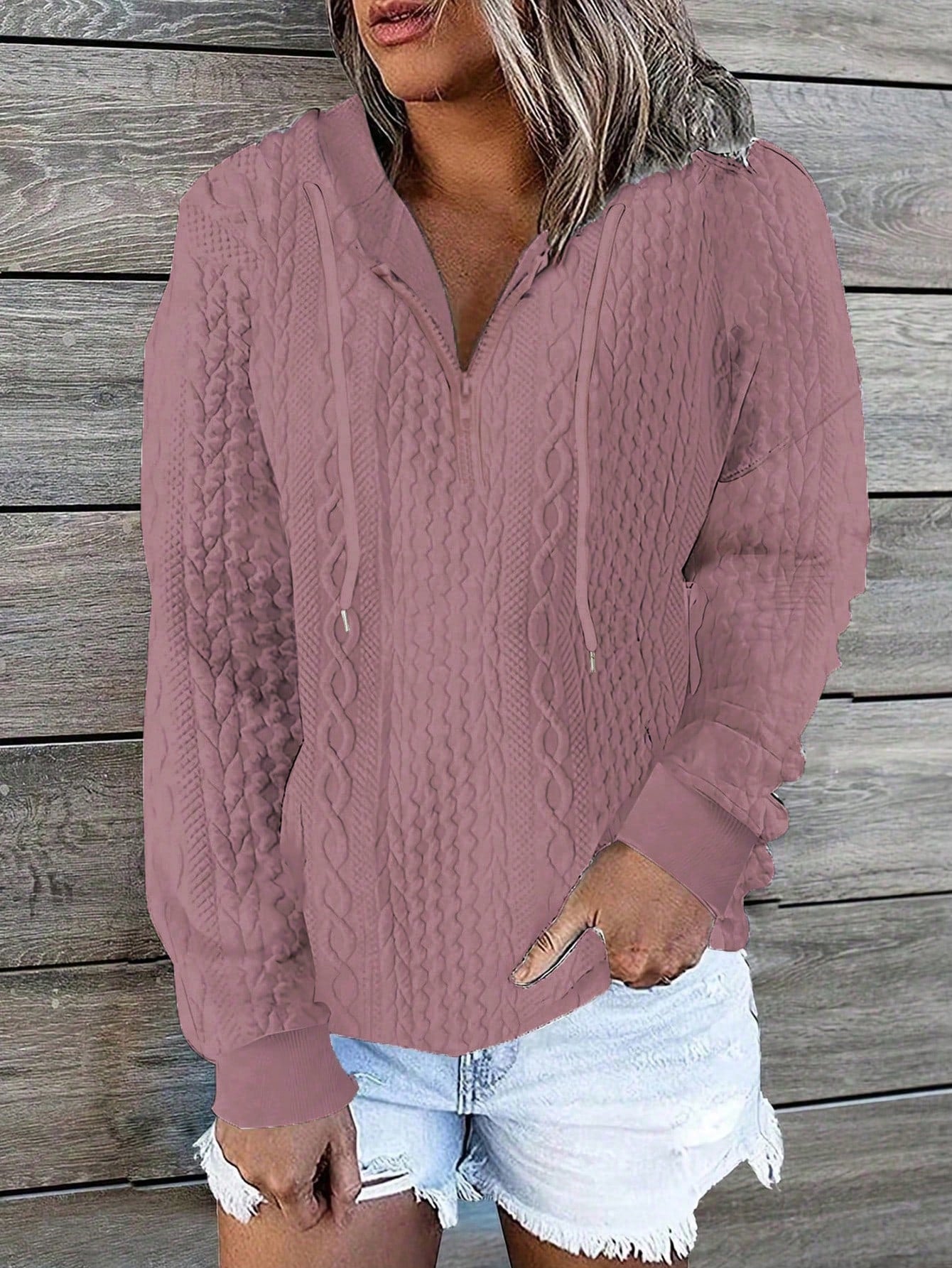 INAWLY Women's Twisted Texture Hoodie,Long Sleeve Tops