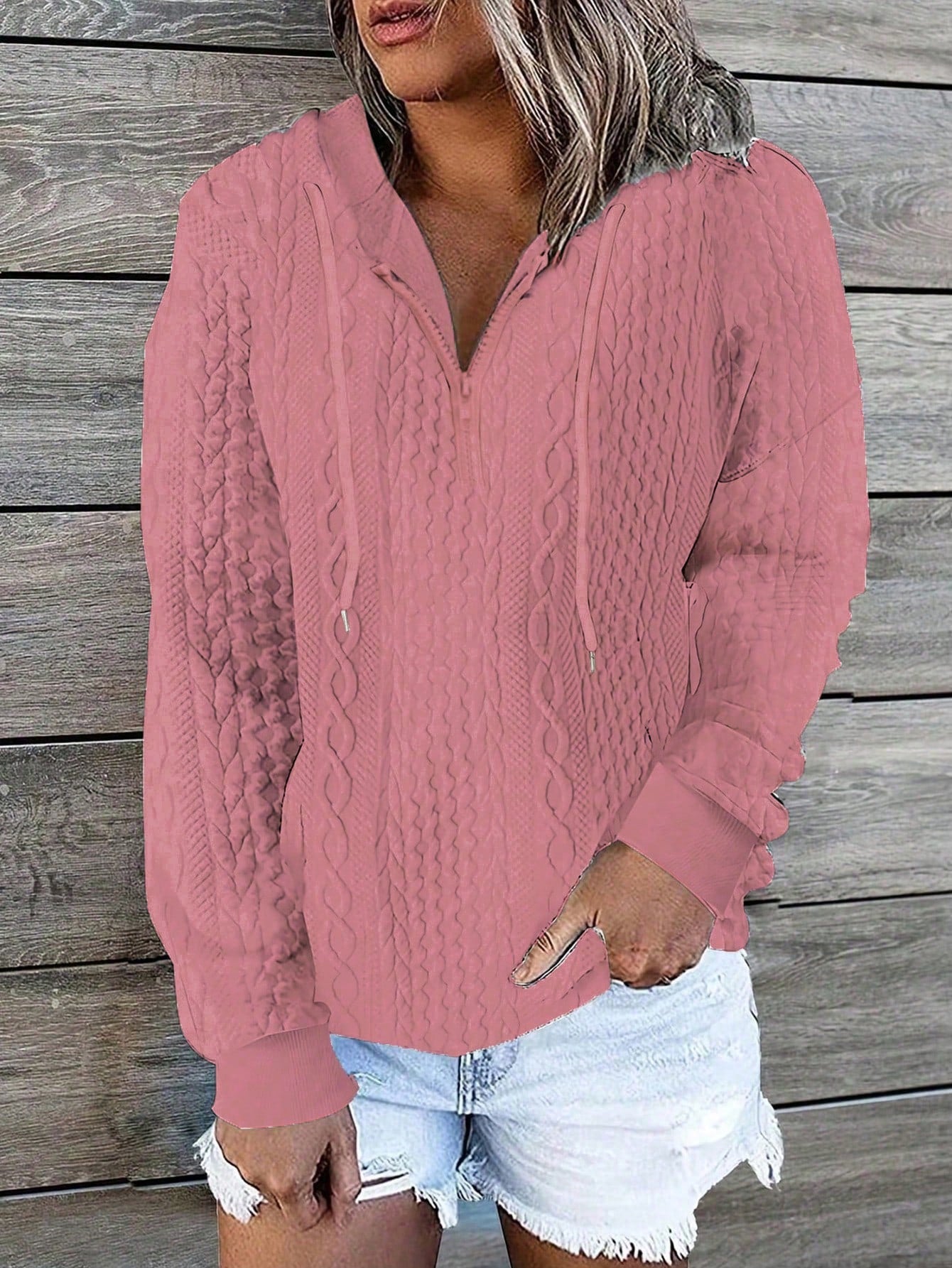 INAWLY Women's Twisted Texture Hoodie,Long Sleeve Tops