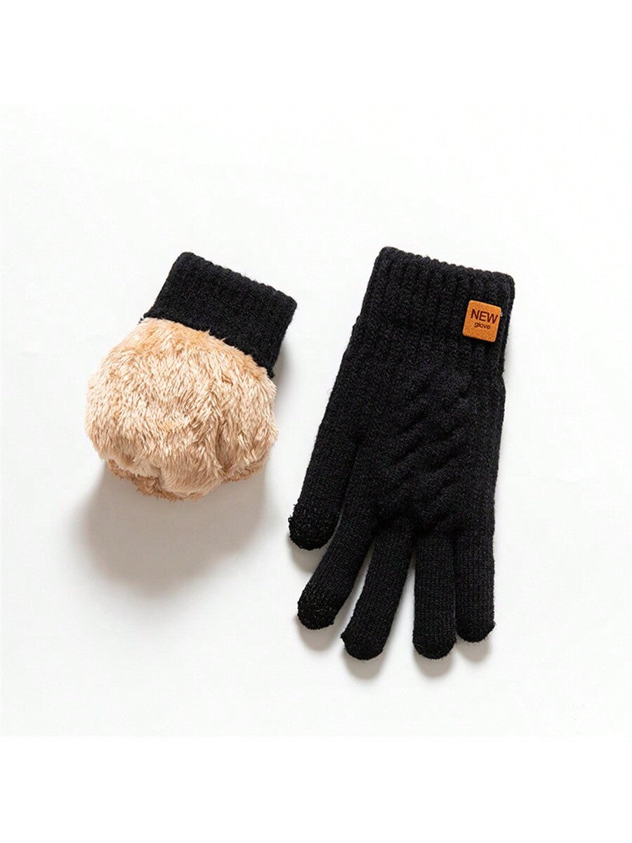 2pcs Winter Gloves Thermal Lined Thick, Korean Style, Cute, Anti-Cold, Touchscreen, Knitted, Random Colors