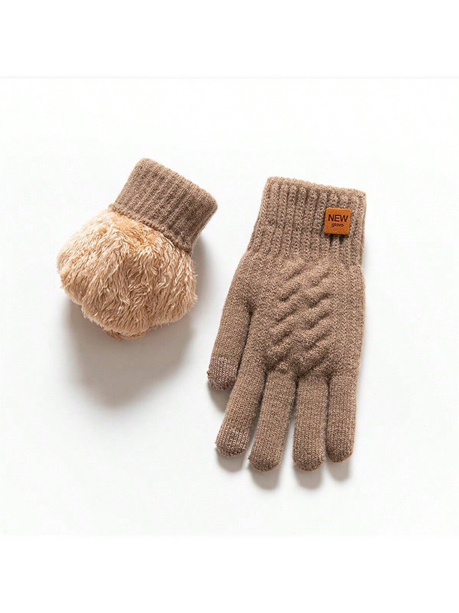 2pcs Winter Gloves Thermal Lined Thick, Korean Style, Cute, Anti-Cold, Touchscreen, Knitted, Random Colors