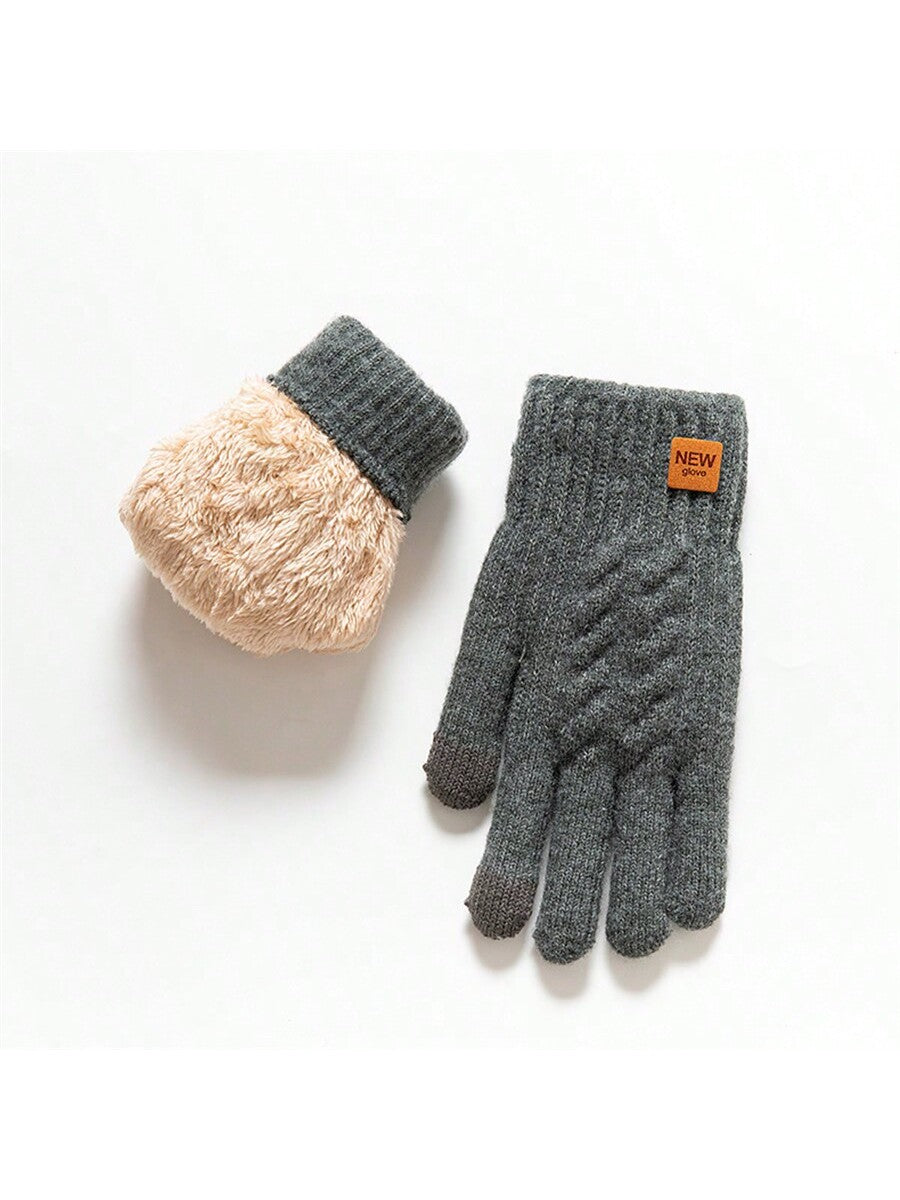 2pcs Winter Gloves Thermal Lined Thick, Korean Style, Cute, Anti-Cold, Touchscreen, Knitted, Random Colors