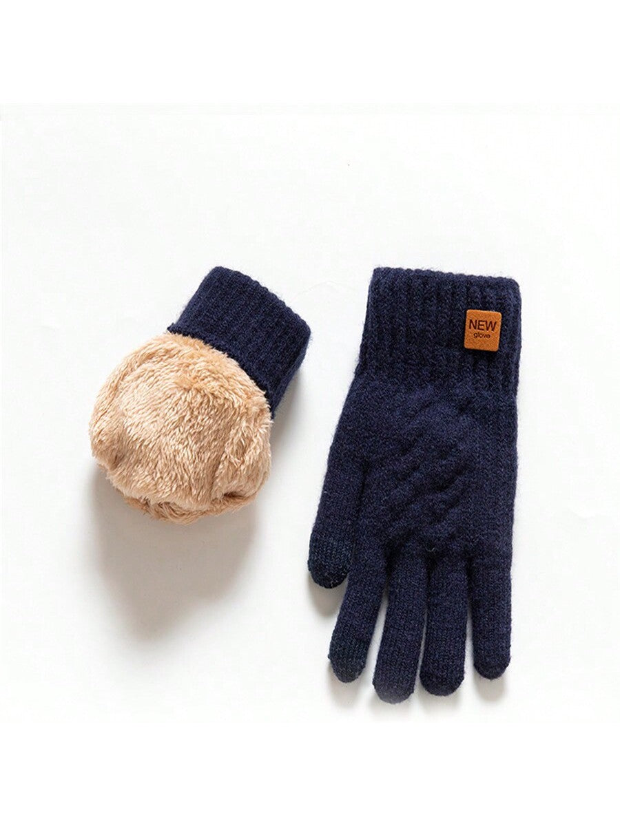 2pcs Winter Gloves Thermal Lined Thick, Korean Style, Cute, Anti-Cold, Touchscreen, Knitted, Random Colors