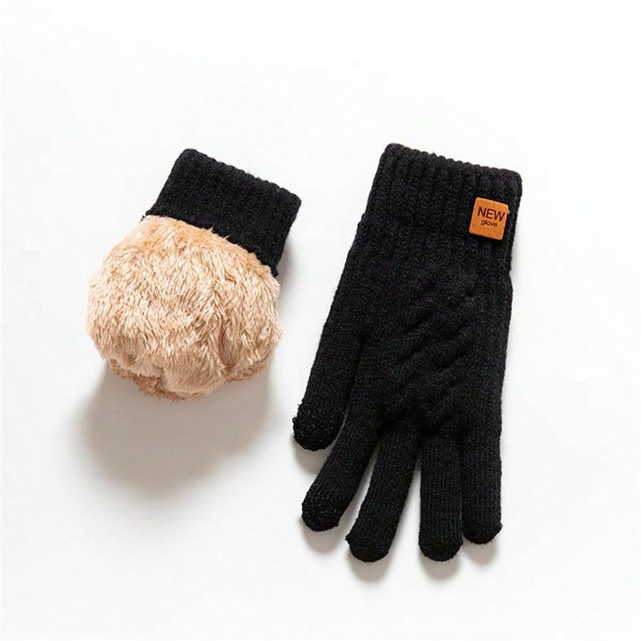 2pcs Winter Gloves Thermal Lined Thick, Korean Style, Cute, Anti-Cold, Touchscreen, Knitted, Random Colors