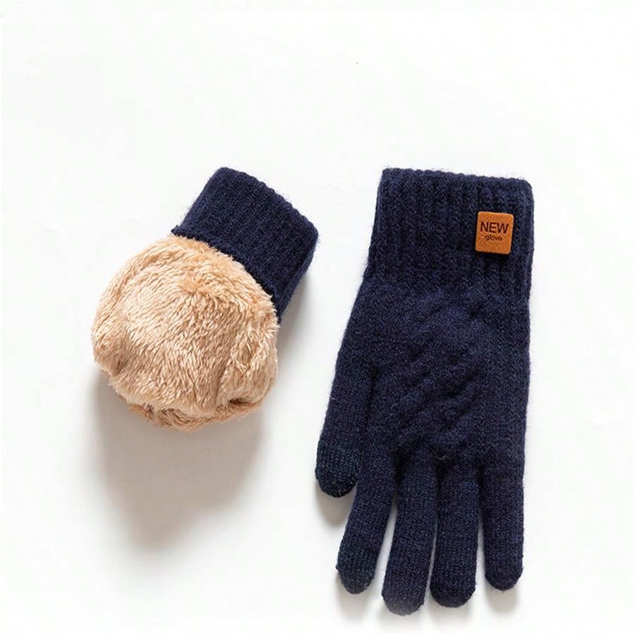 2pcs Winter Gloves Thermal Lined Thick, Korean Style, Cute, Anti-Cold, Touchscreen, Knitted, Random Colors