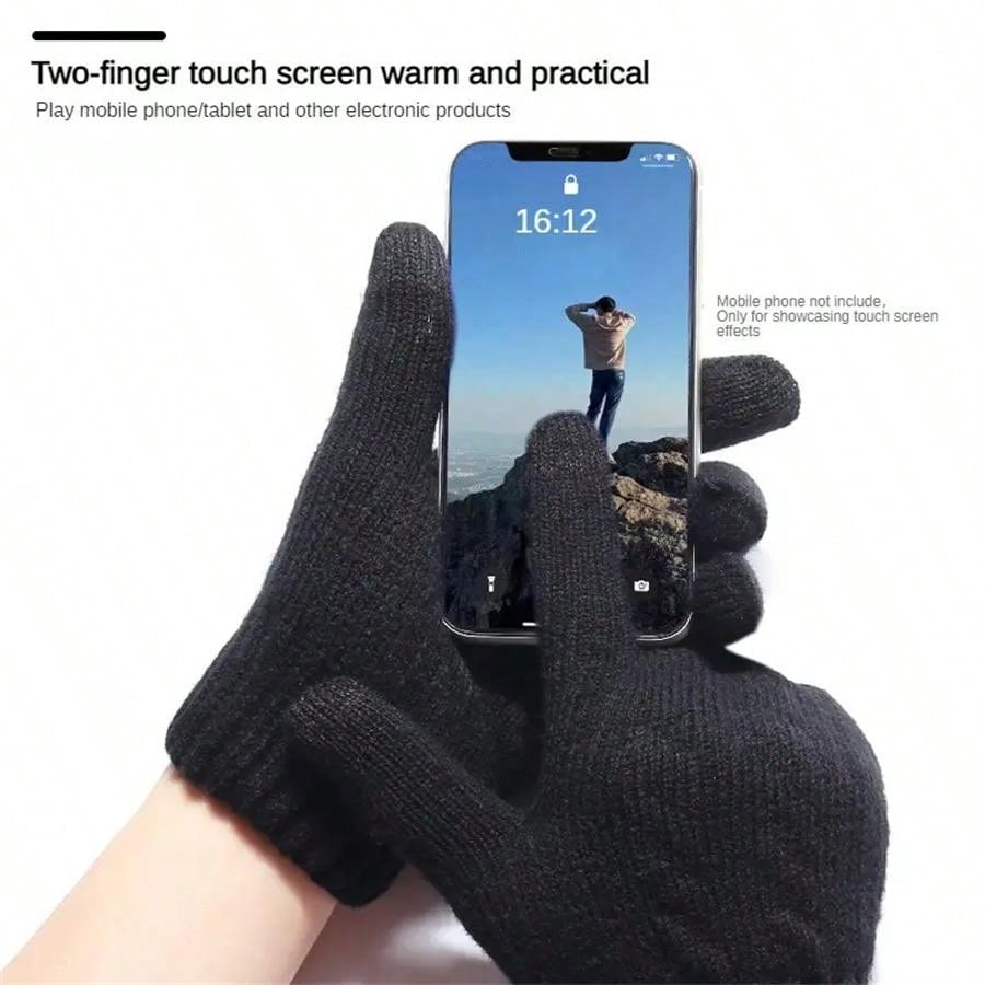 2pcs Winter Gloves Thermal Lined Thick, Korean Style, Cute, Anti-Cold, Touchscreen, Knitted, Random Colors