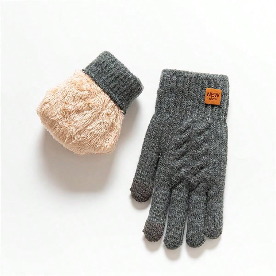 2pcs Winter Gloves Thermal Lined Thick, Korean Style, Cute, Anti-Cold, Touchscreen, Knitted, Random Colors