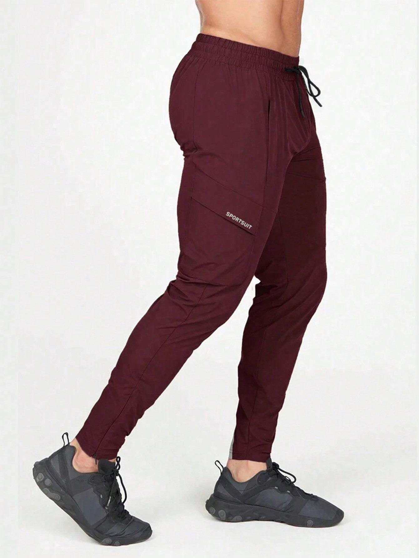 Manfinity Fitness Men's Casual Simple Letter Print Drawstring Waist Sports Pants