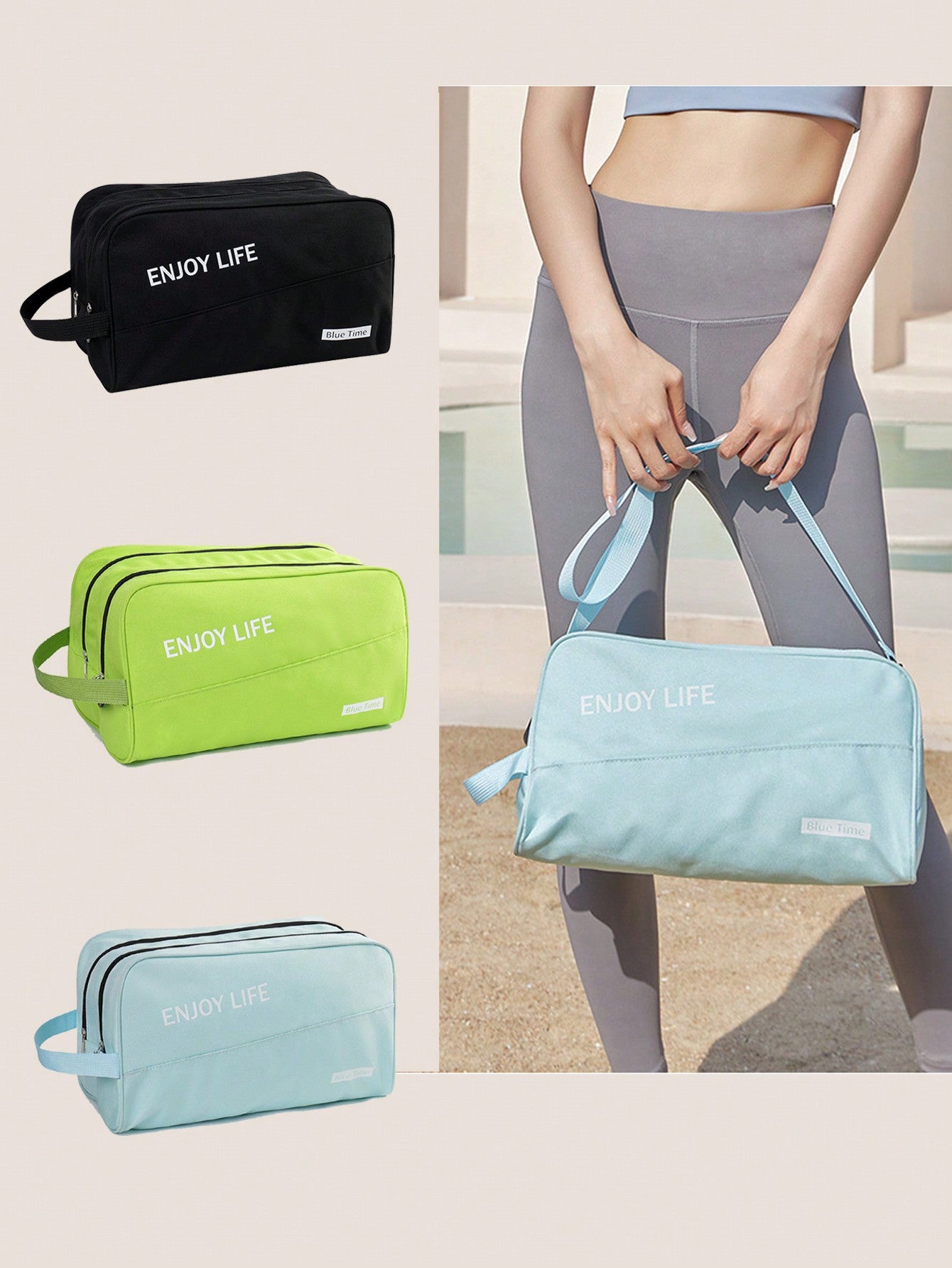 1 Pc Simple Sports And Leisure Waterproof Dry Wet Separation Swimming Bag Beach Bag Large Capacity Toileting Bag Portable Crossbody Fitness Bag For Men And Women For Travel Business