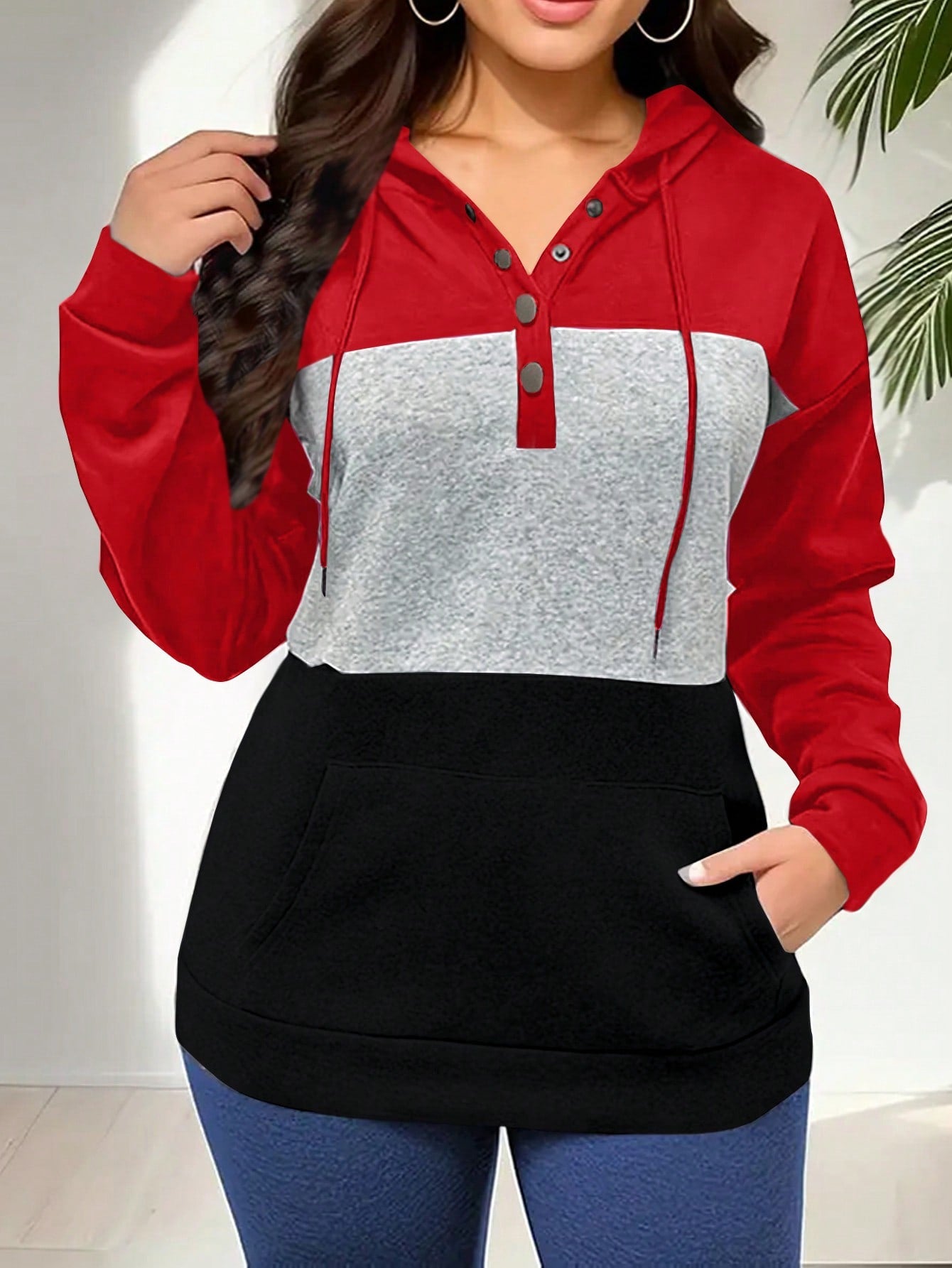 INAWLY Women's Colorblock Drawstring Hoodie,Long Sleeve Tops