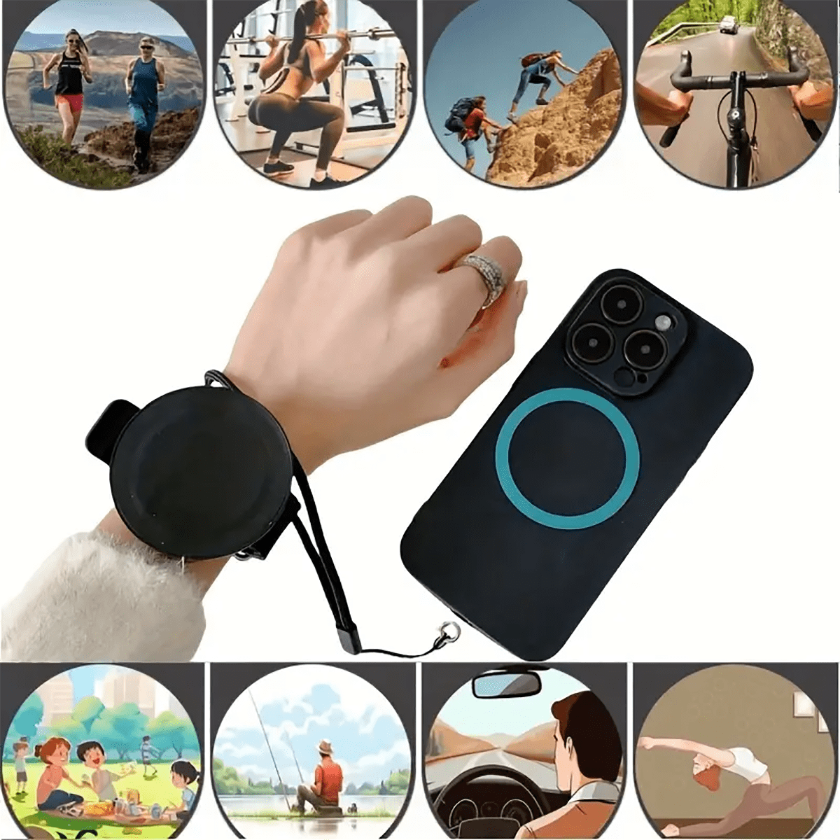 Magnetic Wristband Phone Holder - Durable Plastic Hands-Free Mobile Stand With Magnet Attraction Ring, Washable Operation, Includes Anti-Lost Lanyard