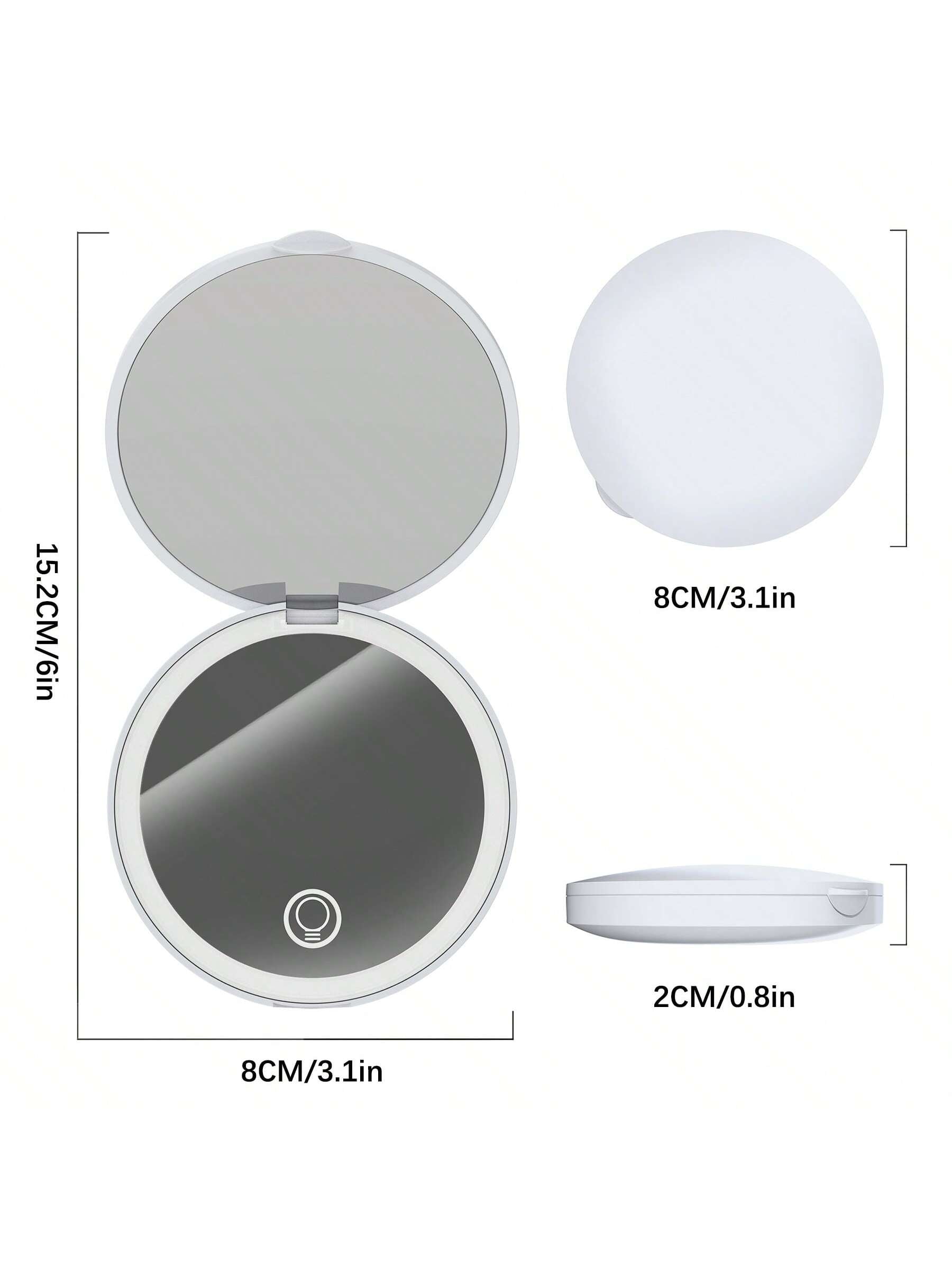 Round Compact Magnifying Mirror Rechargeable 1x/2x Magnification Travel Mirror With Light Small Makeup Mirror Pocket Mirror For Purse Handbag Handheld 2-Sided Mirror Dimmable Girls Xmast New Year Gifts