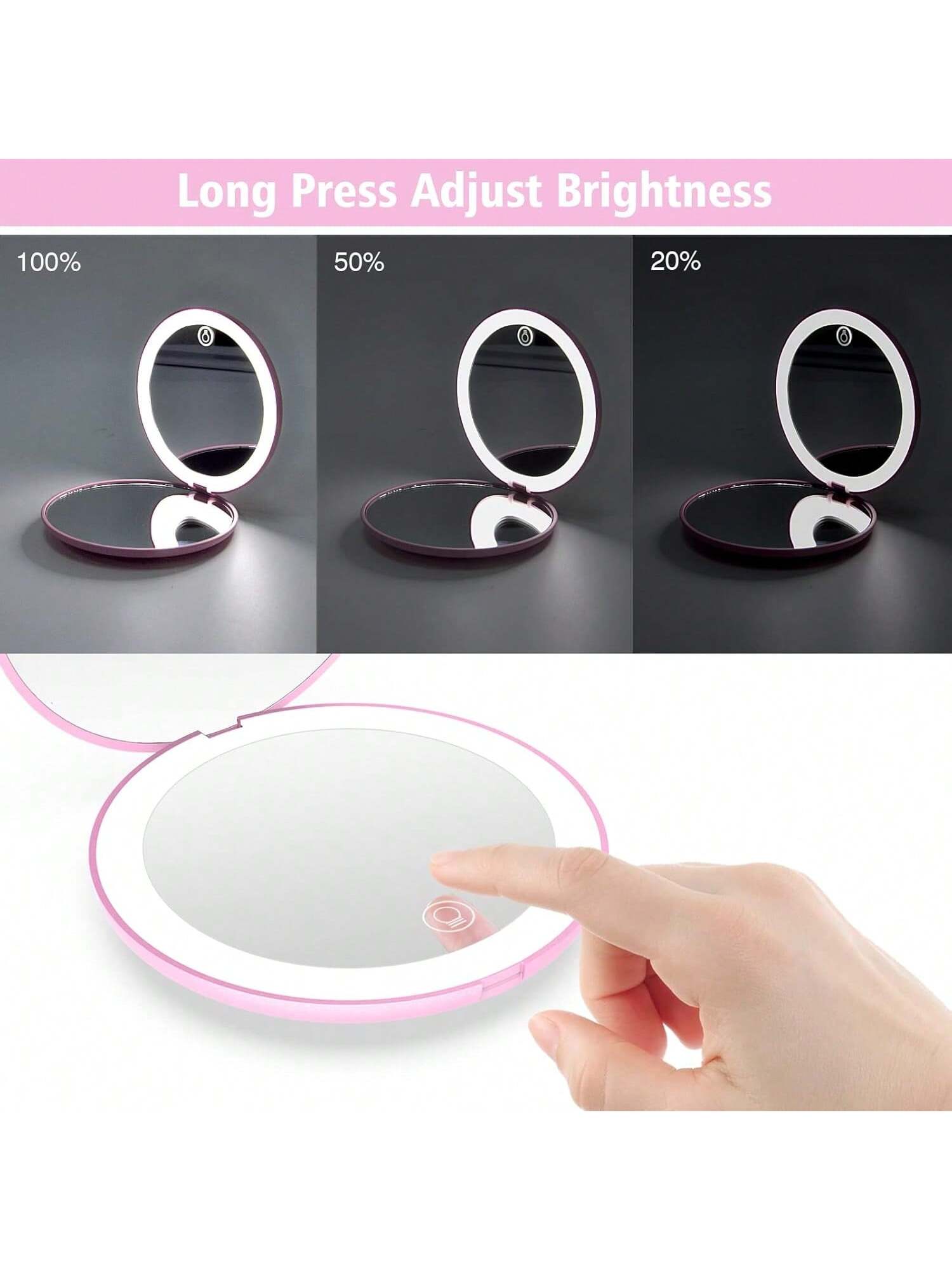 Round Compact Magnifying Mirror Rechargeable 1x/2x Magnification Travel Mirror With Light Small Makeup Mirror Pocket Mirror For Purse Handbag Handheld 2-Sided Mirror Dimmable Girls Xmast New Year Gifts