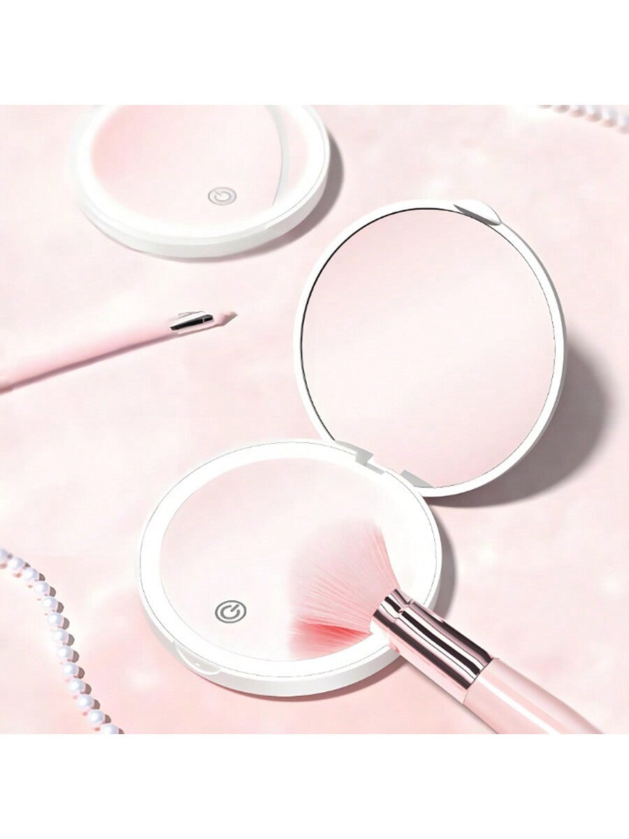 Round Compact Magnifying Mirror Rechargeable 1x/2x Magnification Travel Mirror With Light Small Makeup Mirror Pocket Mirror For Purse Handbag Handheld 2-Sided Mirror Dimmable Girls Xmast New Year Gifts