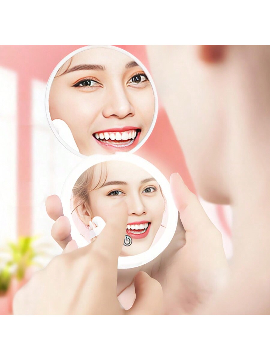 Round Compact Magnifying Mirror Rechargeable 1x/2x Magnification Travel Mirror With Light Small Makeup Mirror Pocket Mirror For Purse Handbag Handheld 2-Sided Mirror Dimmable Girls Xmast New Year Gifts