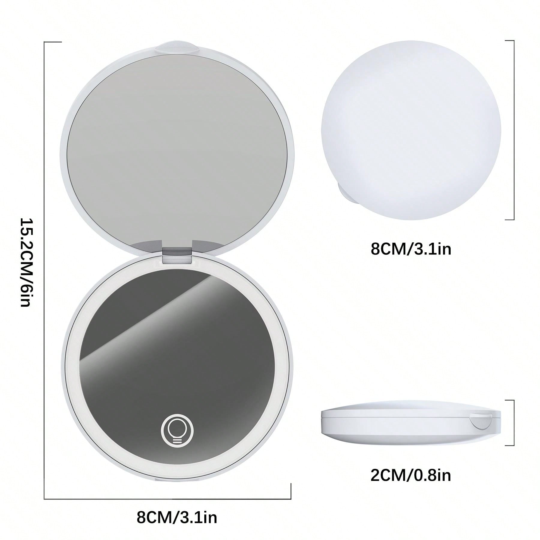 Round Compact Magnifying Mirror Rechargeable 1x/2x Magnification Travel Mirror With Light Small Makeup Mirror Pocket Mirror For Purse Handbag Handheld 2-Sided Mirror Dimmable Girls Xmast New Year Gifts