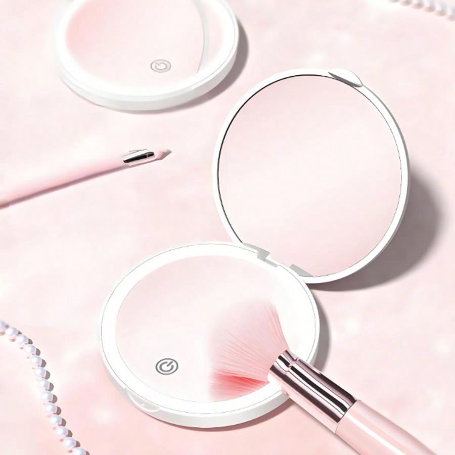 Round Compact Magnifying Mirror Rechargeable 1x/2x Magnification Travel Mirror With Light Small Makeup Mirror Pocket Mirror For Purse Handbag Handheld 2-Sided Mirror Dimmable Girls Xmast New Year Gifts