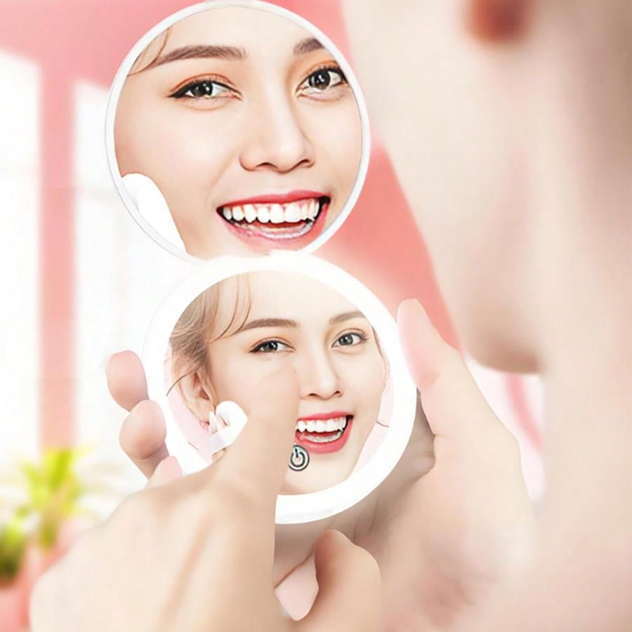 Round Compact Magnifying Mirror Rechargeable 1x/2x Magnification Travel Mirror With Light Small Makeup Mirror Pocket Mirror For Purse Handbag Handheld 2-Sided Mirror Dimmable Girls Xmast New Year Gifts