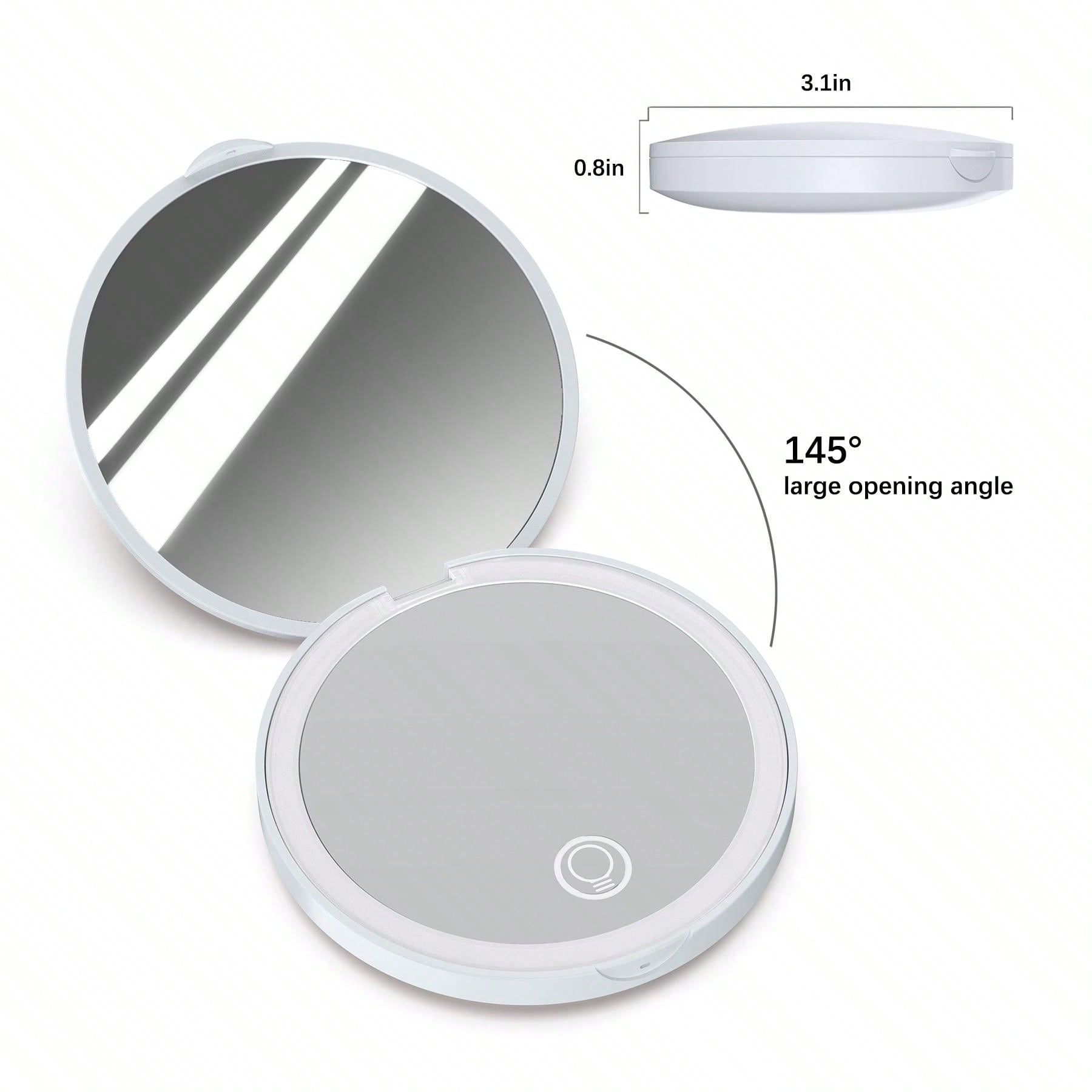 Round Compact Magnifying Mirror Rechargeable 1x/2x Magnification Travel Mirror With Light Small Makeup Mirror Pocket Mirror For Purse Handbag Handheld 2-Sided Mirror Dimmable Girls Xmast New Year Gifts