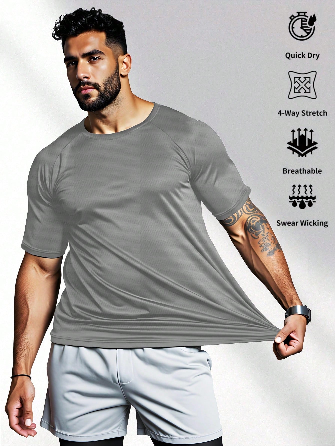 Men's Solid Crew Neck Short Sleeve Casual Sports T-Shirt