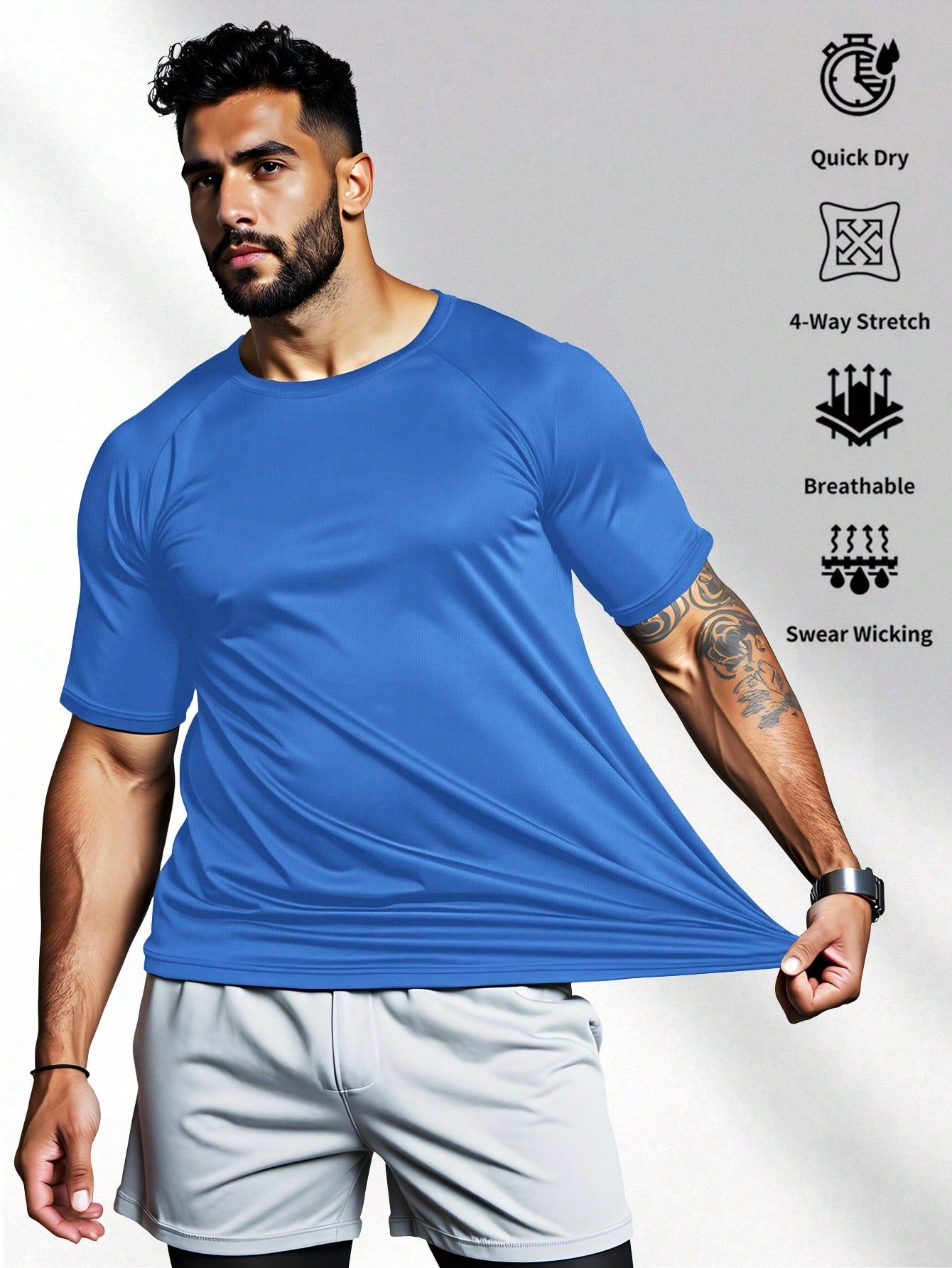 Men's Solid Crew Neck Short Sleeve Casual Sports T-Shirt