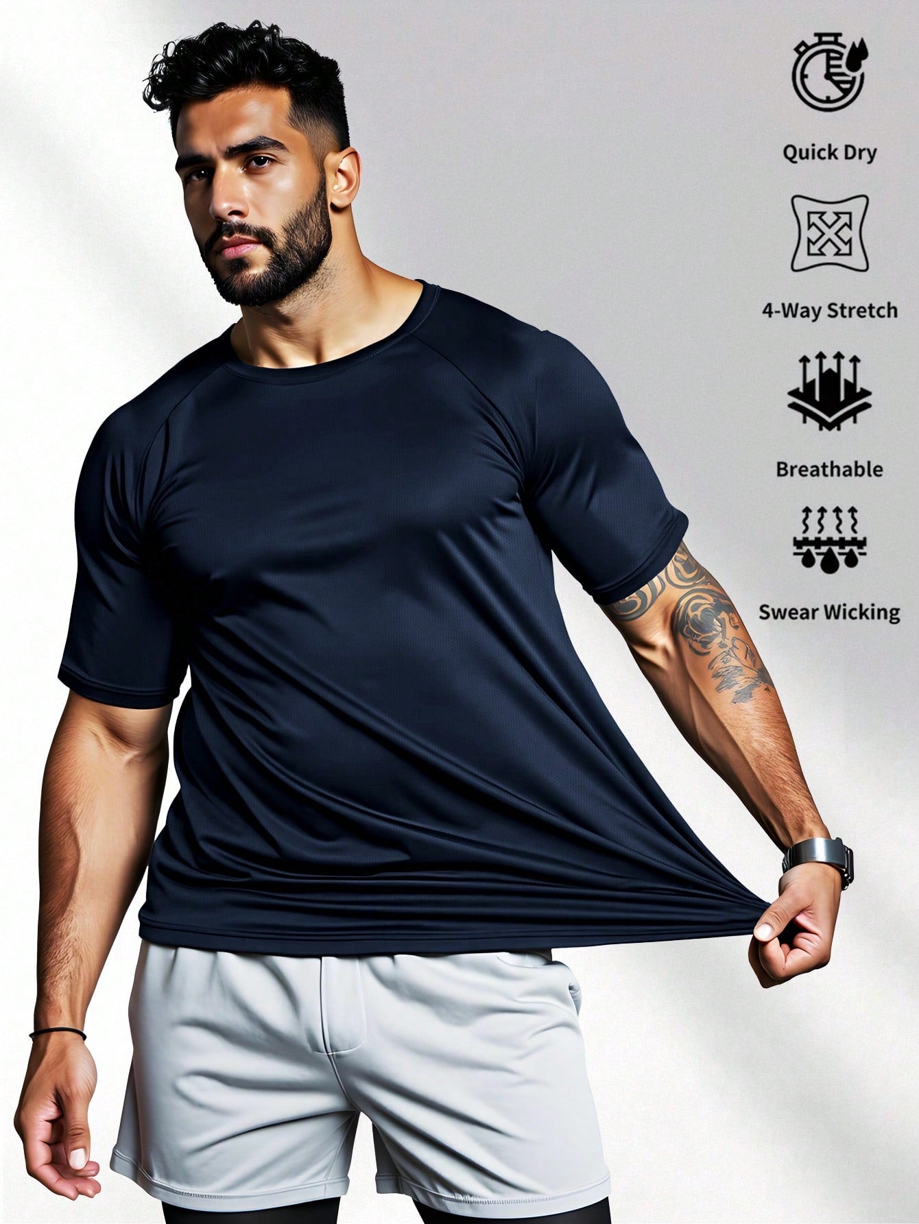 Men's Solid Crew Neck Short Sleeve Casual Sports T-Shirt