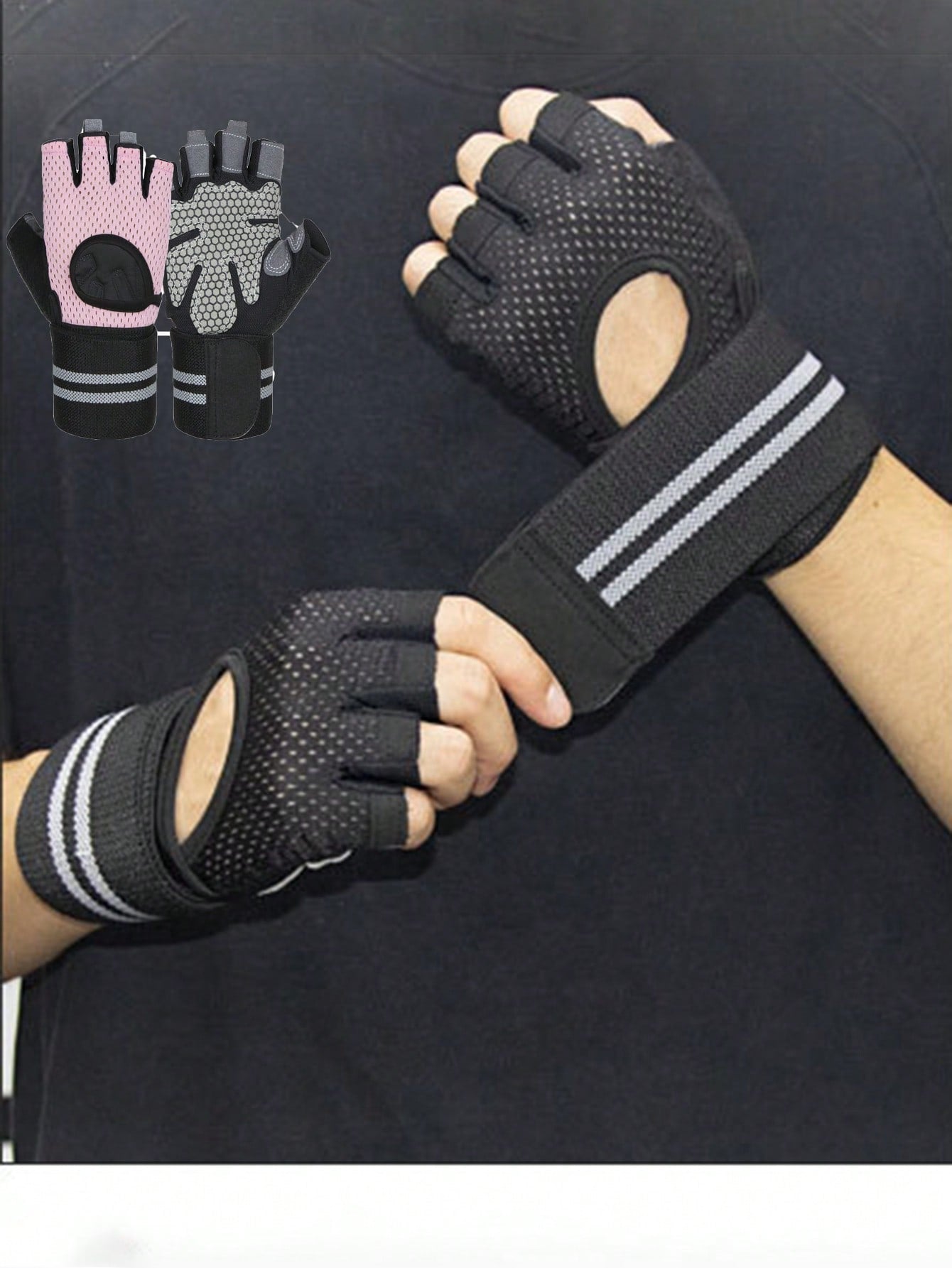 1pair Fitness Breathable Workout Gloves For Men Women, Padded Weight Lifting Gloves With Wrist Wraps Support, Full Palm Protection, Grip For Gym Training, Fitness, Weightlifting, Exercise Fingerless Black