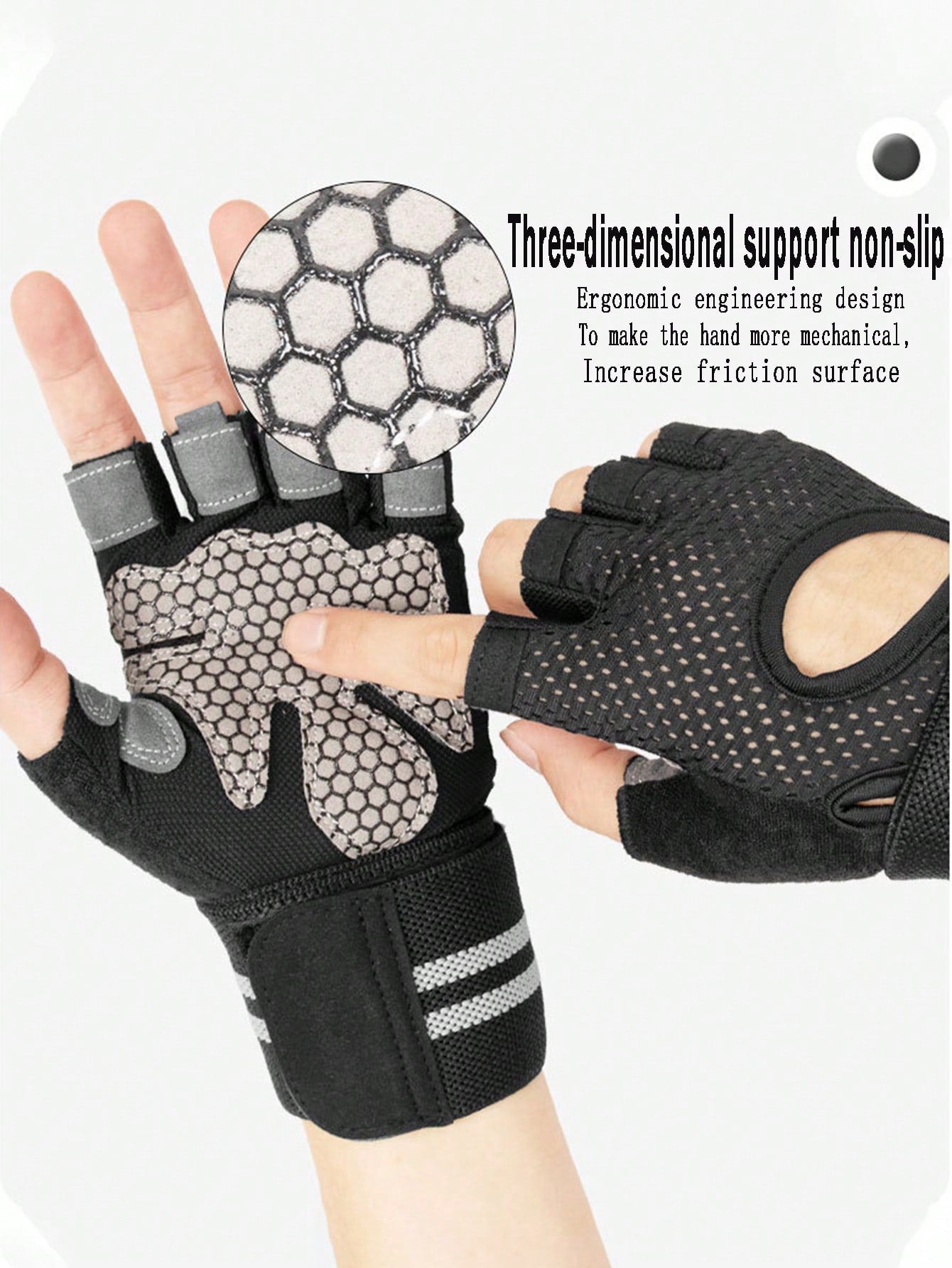 1pair Fitness Breathable Workout Gloves For Men Women, Padded Weight Lifting Gloves With Wrist Wraps Support, Full Palm Protection, Grip For Gym Training, Fitness, Weightlifting, Exercise Fingerless Black