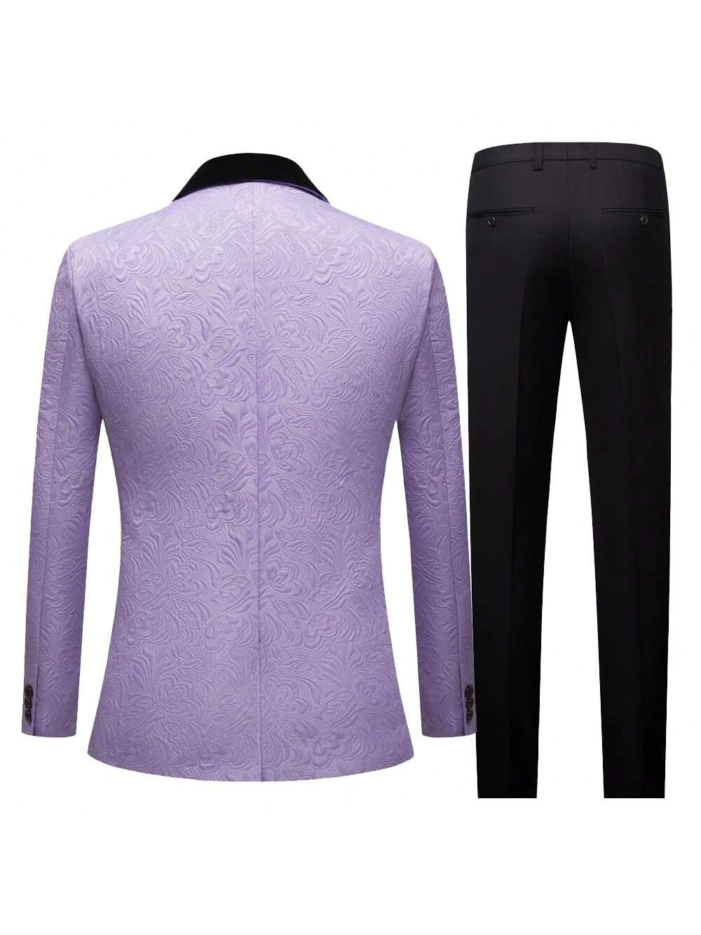 Suits For Men 3 Piece Regular Fit Set With Floral Pattern Blazer Jacket, Waistcoat And Pants For Wedding (Suit Jacket   Pants   Vest)-Purple