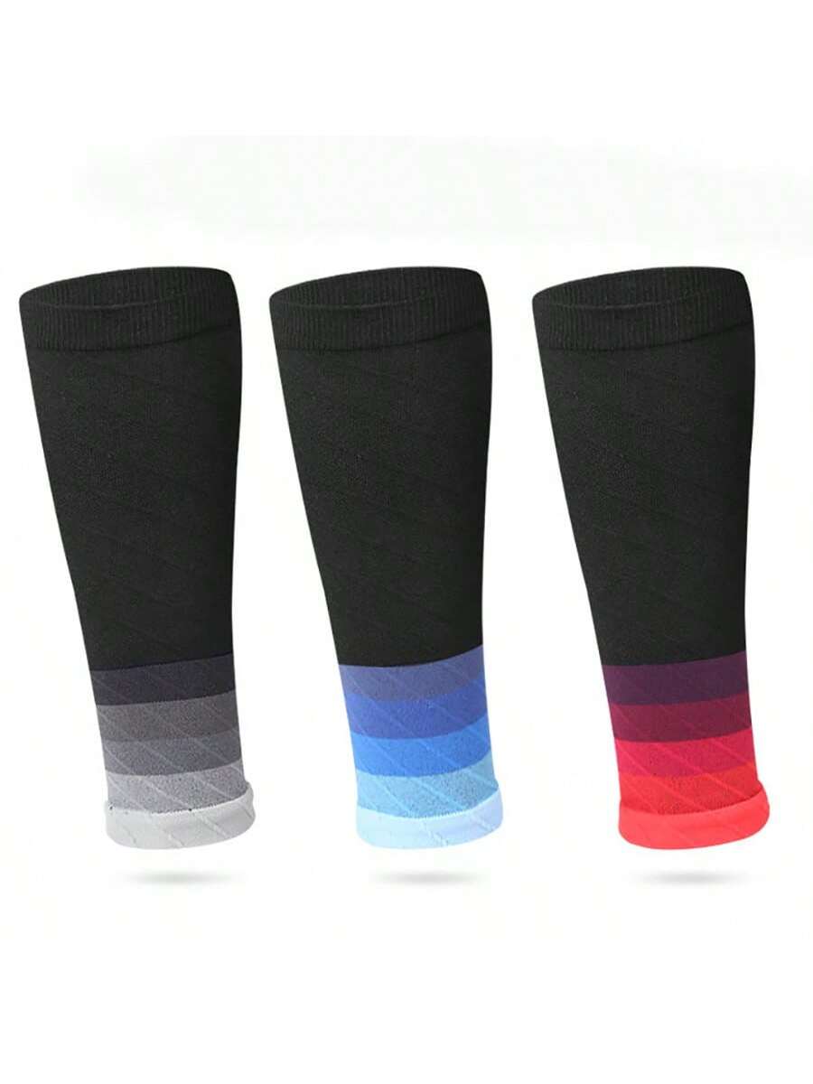 1 Pair Compression Leg Sleeves, Ombre Gradient Unisex Athletic Calf Sleeve For Fitness, Running, Cycling, Moisture-Wicking, Breathable, Elastic