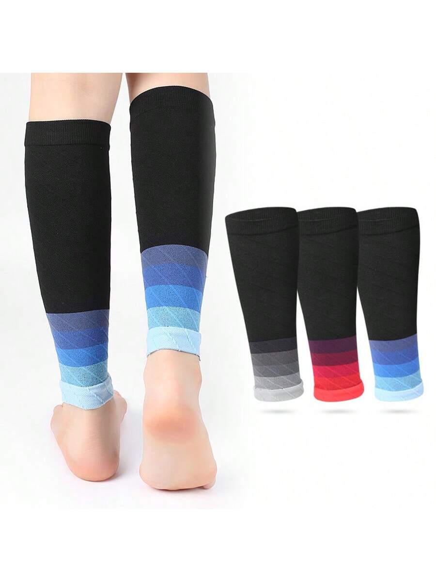 1 Pair Compression Leg Sleeves, Ombre Gradient Unisex Athletic Calf Sleeve For Fitness, Running, Cycling, Moisture-Wicking, Breathable, Elastic