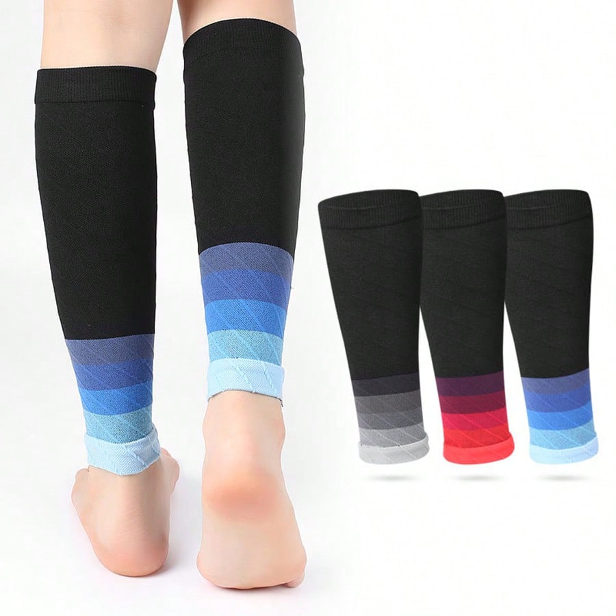 1 Pair Compression Leg Sleeves, Ombre Gradient Unisex Athletic Calf Sleeve For Fitness, Running, Cycling, Moisture-Wicking, Breathable, Elastic