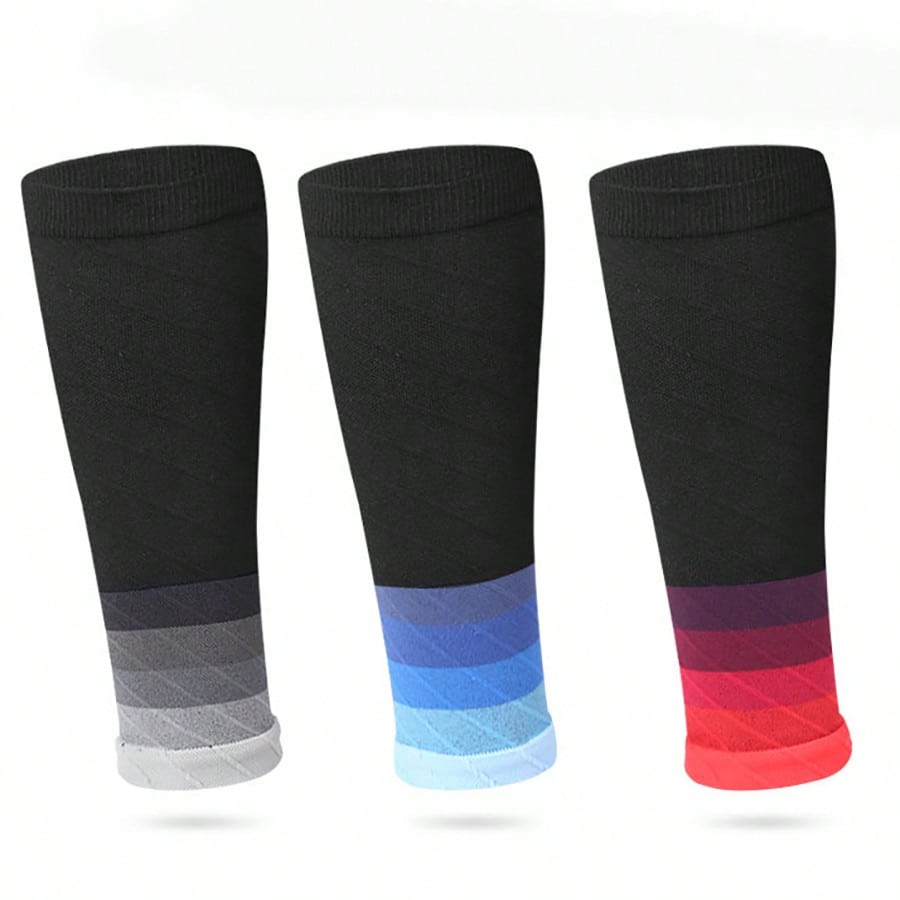 1 Pair Compression Leg Sleeves, Ombre Gradient Unisex Athletic Calf Sleeve For Fitness, Running, Cycling, Moisture-Wicking, Breathable, Elastic