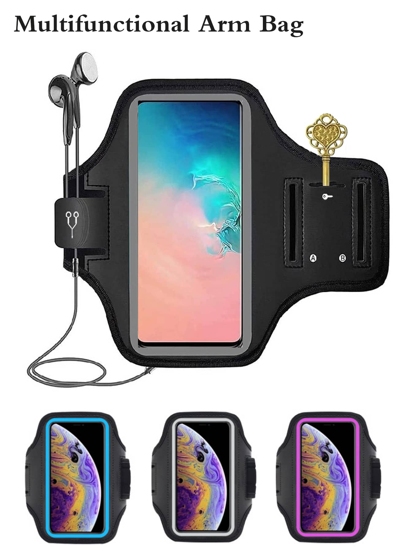 Armband Compatible With Iphone 16 Pro Max/16 Plus/15 Pro Max/15 Plus/IPhone 14 Pro Max/14 Plus/13 Pro Max/12 Pro Max/11 Pro Max/Xs Max, Sweatproof Running Exercise Bag With Key Holder And Card Slot