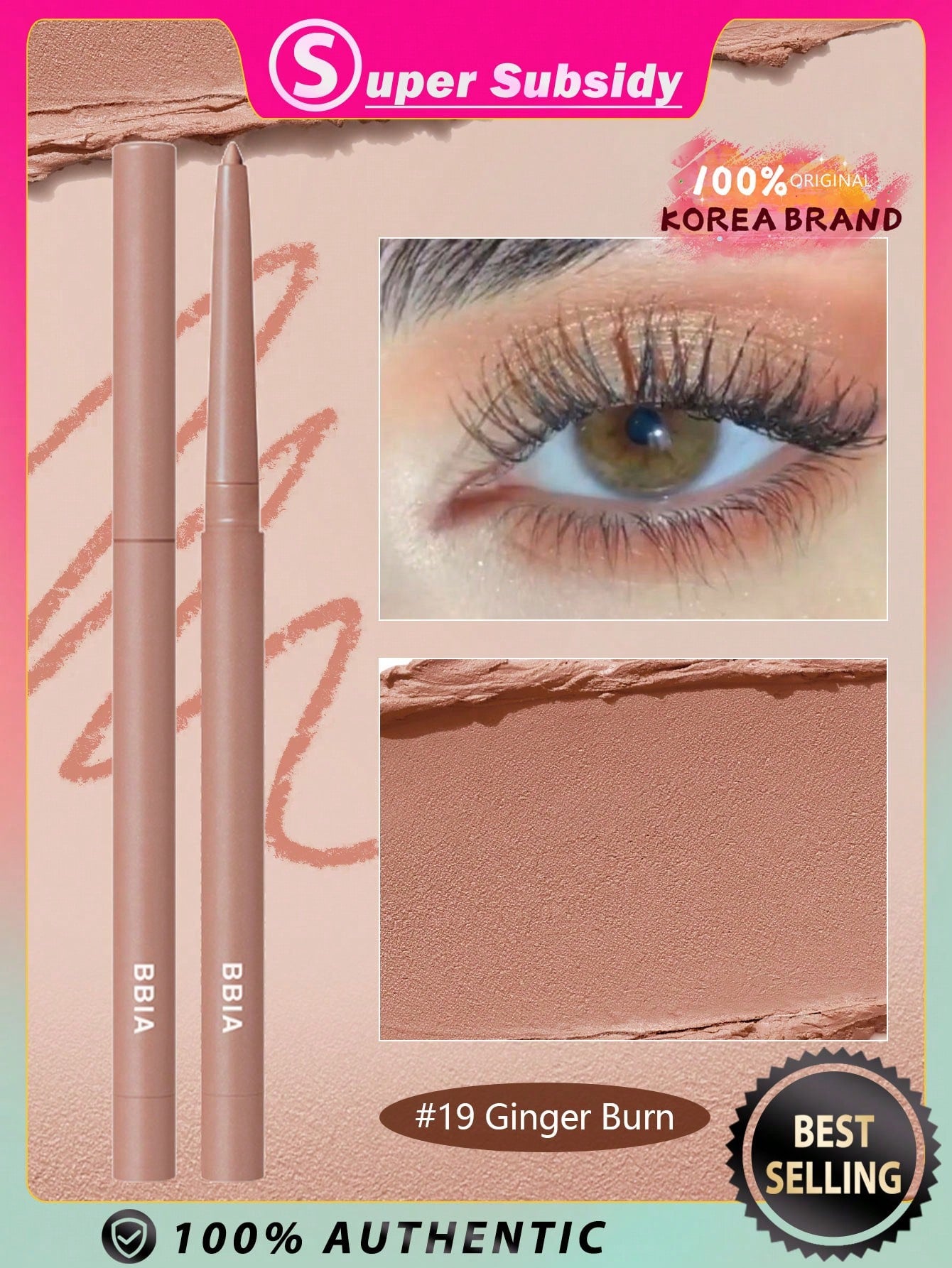 Bbia Last Auto Gel Eyeliner 0.3g - 12 Cream Beige, Eyeliner Gel Pencil, Easy Drawing With Quick Dry, Long-Wearing, Ultra-Smooth, Smudge-Proof, Shadow