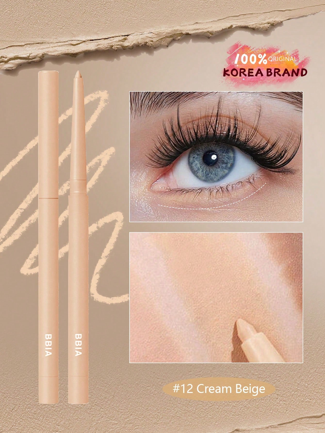 Bbia Last Auto Gel Eyeliner 0.3g - 12 Cream Beige, Eyeliner Gel Pencil, Easy Drawing With Quick Dry, Long-Wearing, Ultra-Smooth, Smudge-Proof, Shadow