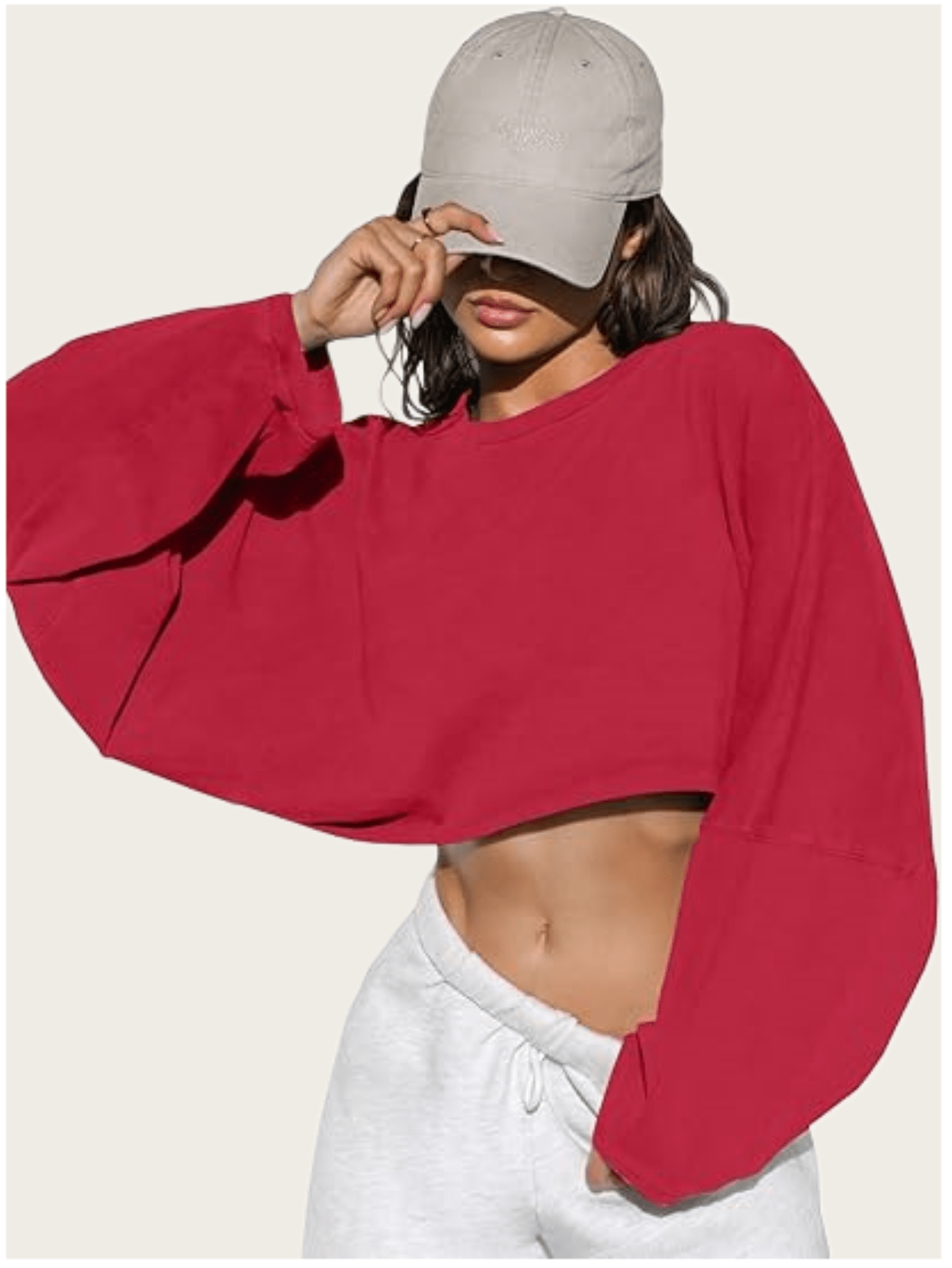 Women's Long Sleeve Fashion Short Soft Sweatshirt Exposed Top Knit Crew Neck Sweatshirt Comfortable Yoga Sports Ultra Loose For Outdoor Sports Gym Wear Fall/Winter