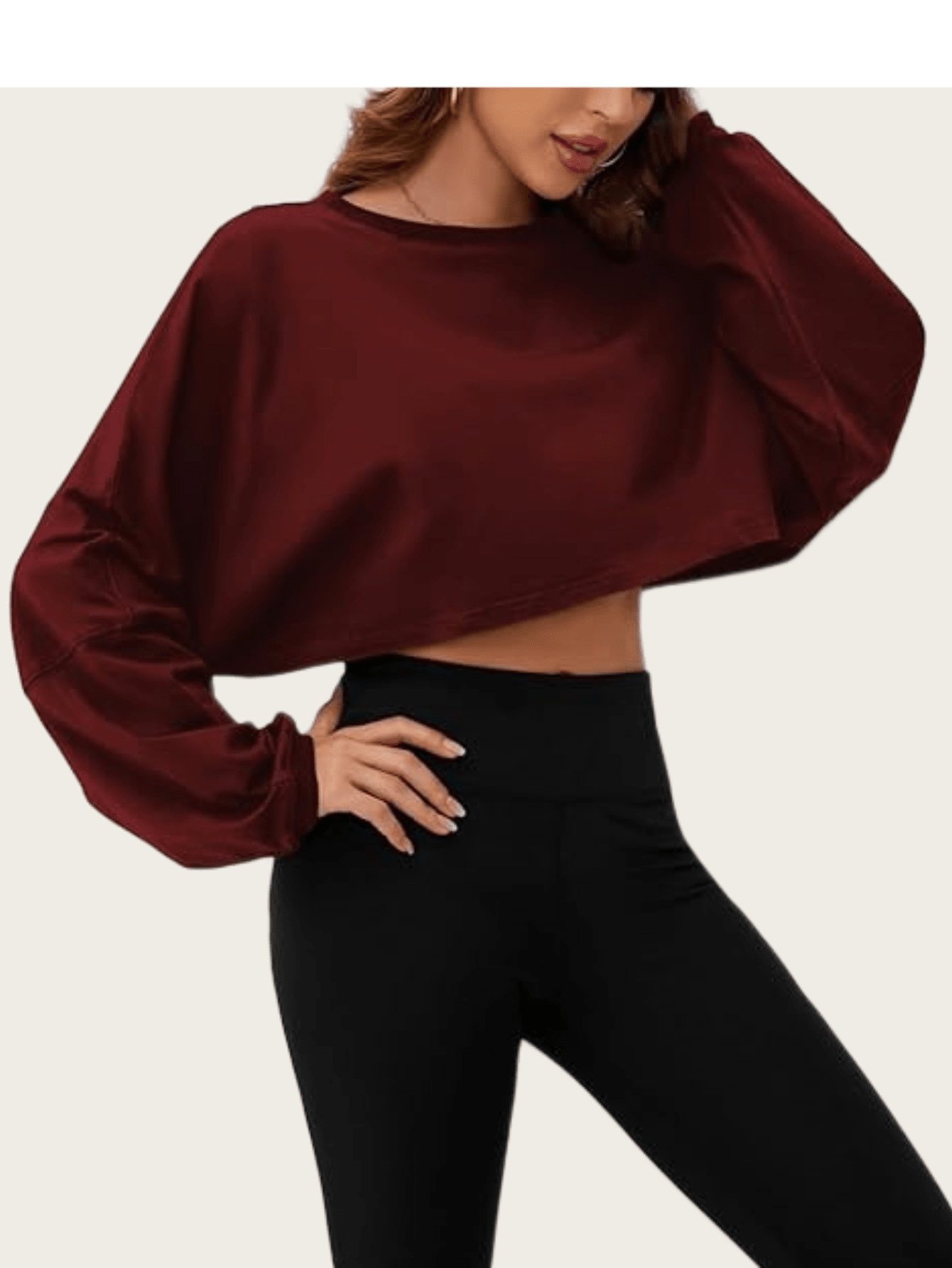 Women's Long Sleeve Fashion Short Soft Sweatshirt Exposed Top Knit Crew Neck Sweatshirt Comfortable Yoga Sports Ultra Loose For Outdoor Sports Gym Wear Fall/Winter