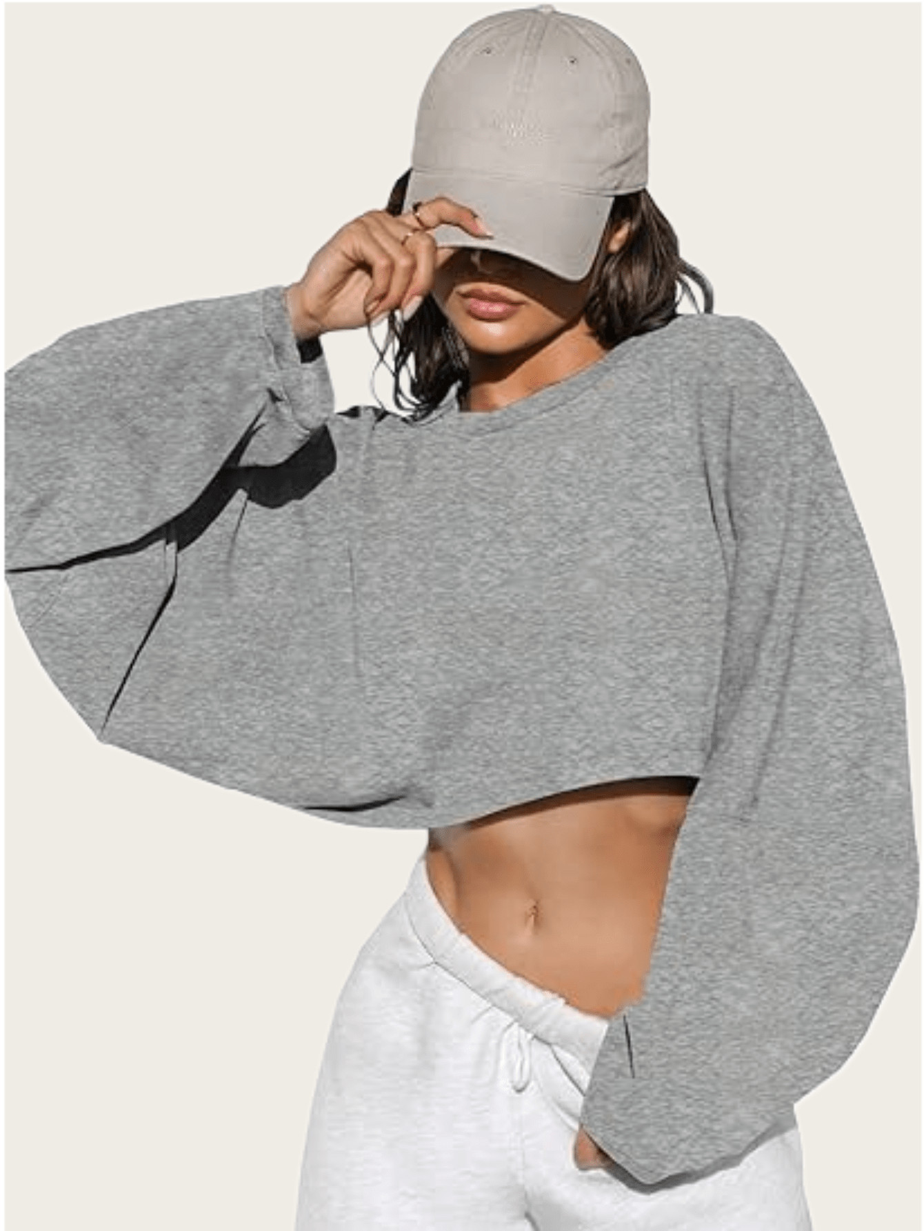 Women's Long Sleeve Fashion Short Soft Sweatshirt Exposed Top Knit Crew Neck Sweatshirt Comfortable Yoga Sports Ultra Loose For Outdoor Sports Gym Wear Fall/Winter