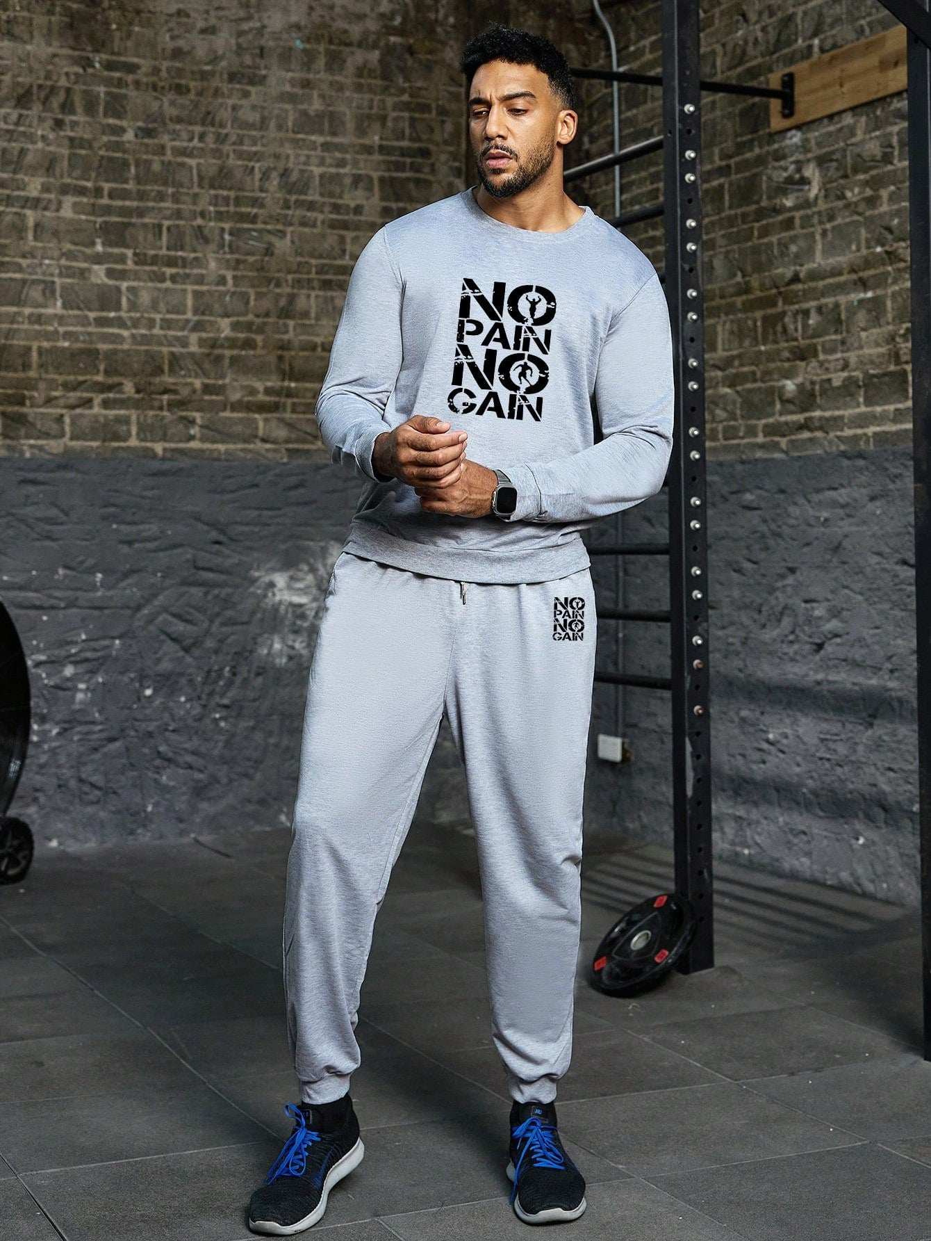 Manfinity Sport Corelite Boyfriend Style Men's Letter Printed Sweatshirt And Sweatpants Sports Suit