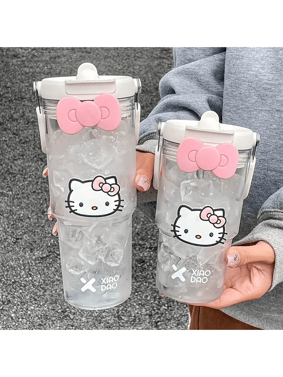 Sanrio 1PC Sanrio Hello Kitty Large Capacity Water Bottle With Straw - Durable, Leak-Proof For Outdoor Sports