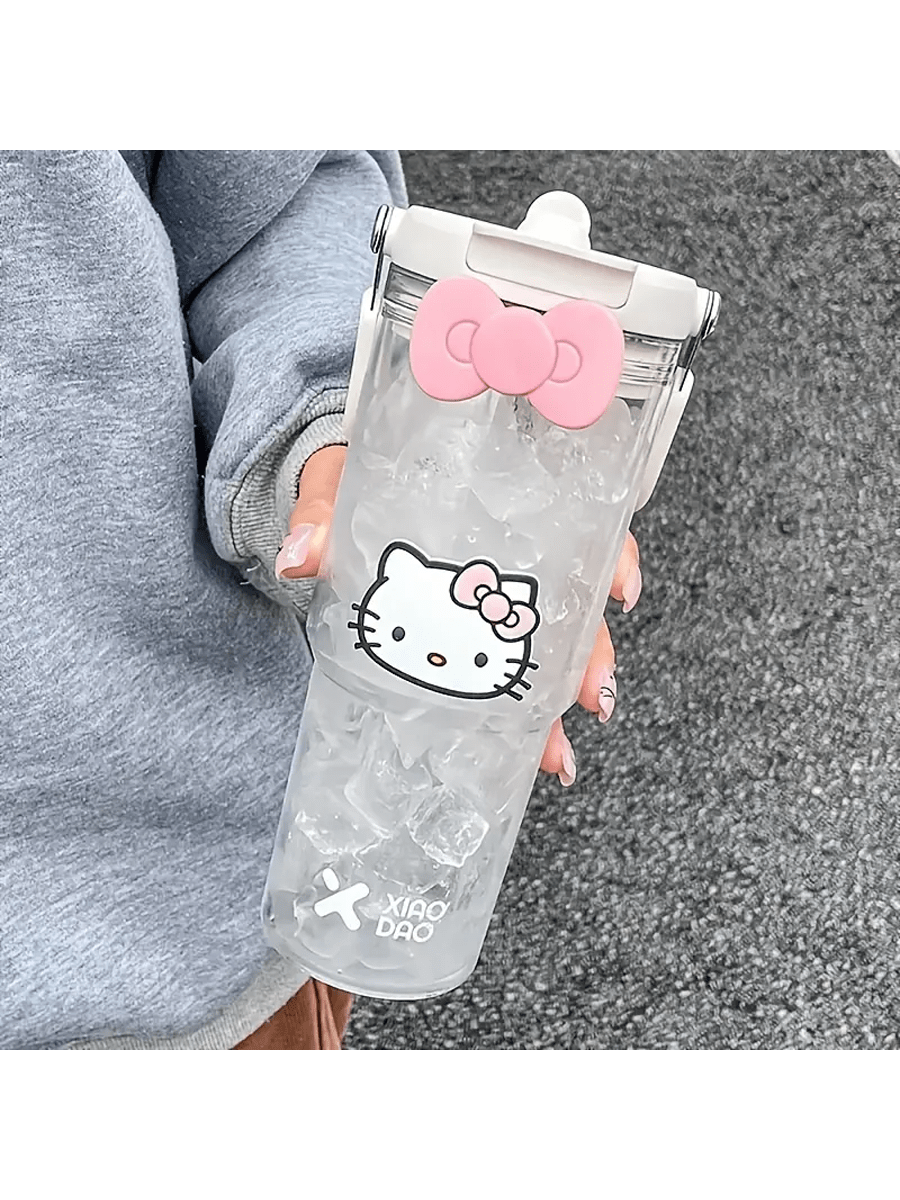 Sanrio 1PC Sanrio Hello Kitty Large Capacity Water Bottle With Straw - Durable, Leak-Proof For Outdoor Sports