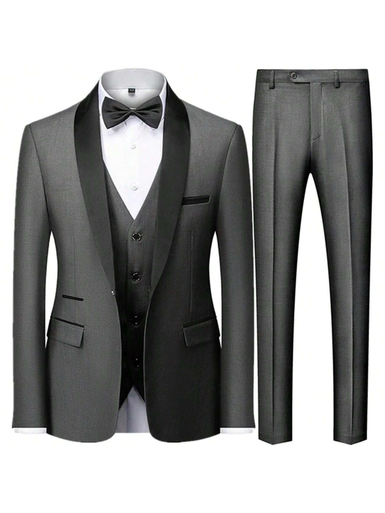 Men 380 Grams TR Elastic Fabric 3 Pieces Set Formal Slim Fit Tuxedo Prom Suit Male Groom Wedding Blazers High Quality Groomsman Luxury Dress Jacket Coat Pants Vest Business Banquet Party Suit