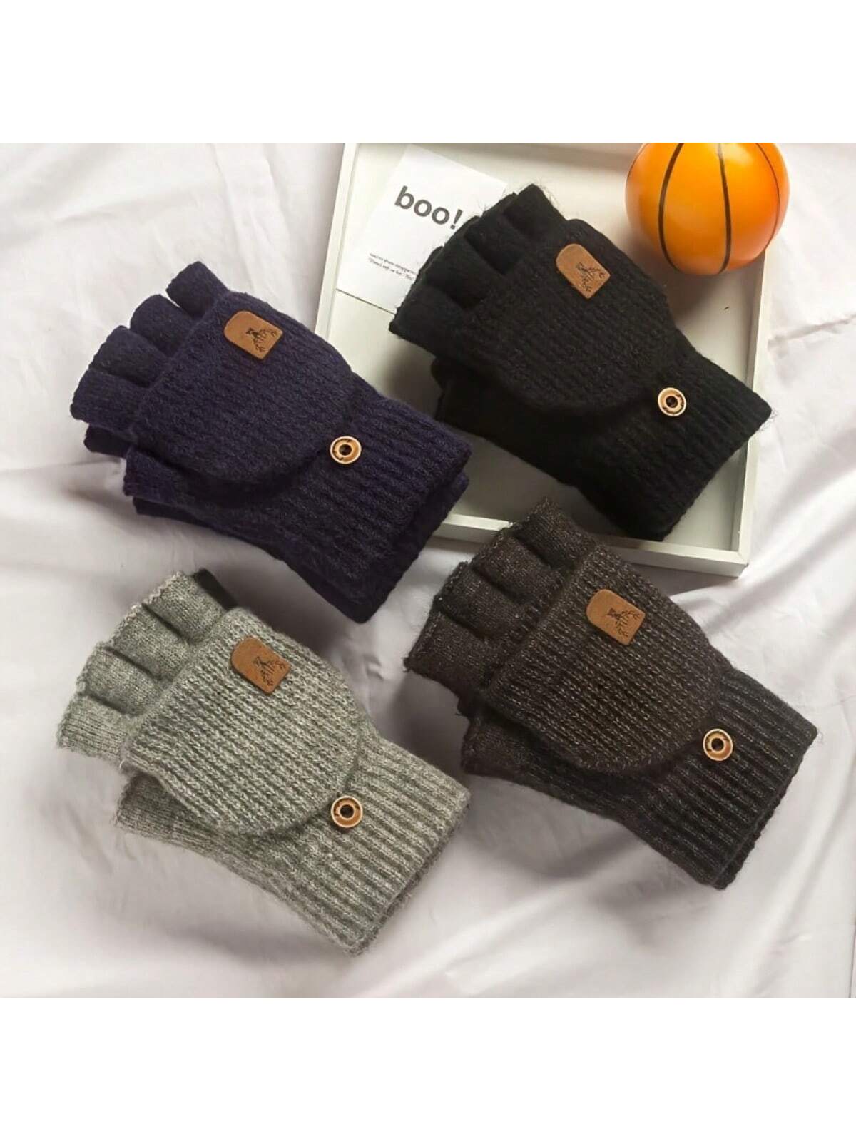 1 Pair Of Men's Winter Knitted Gloves, Flap Half Finger Design - Thick Warm Windproof, Suitable For Outdoor Activities Suitable For Student Couples